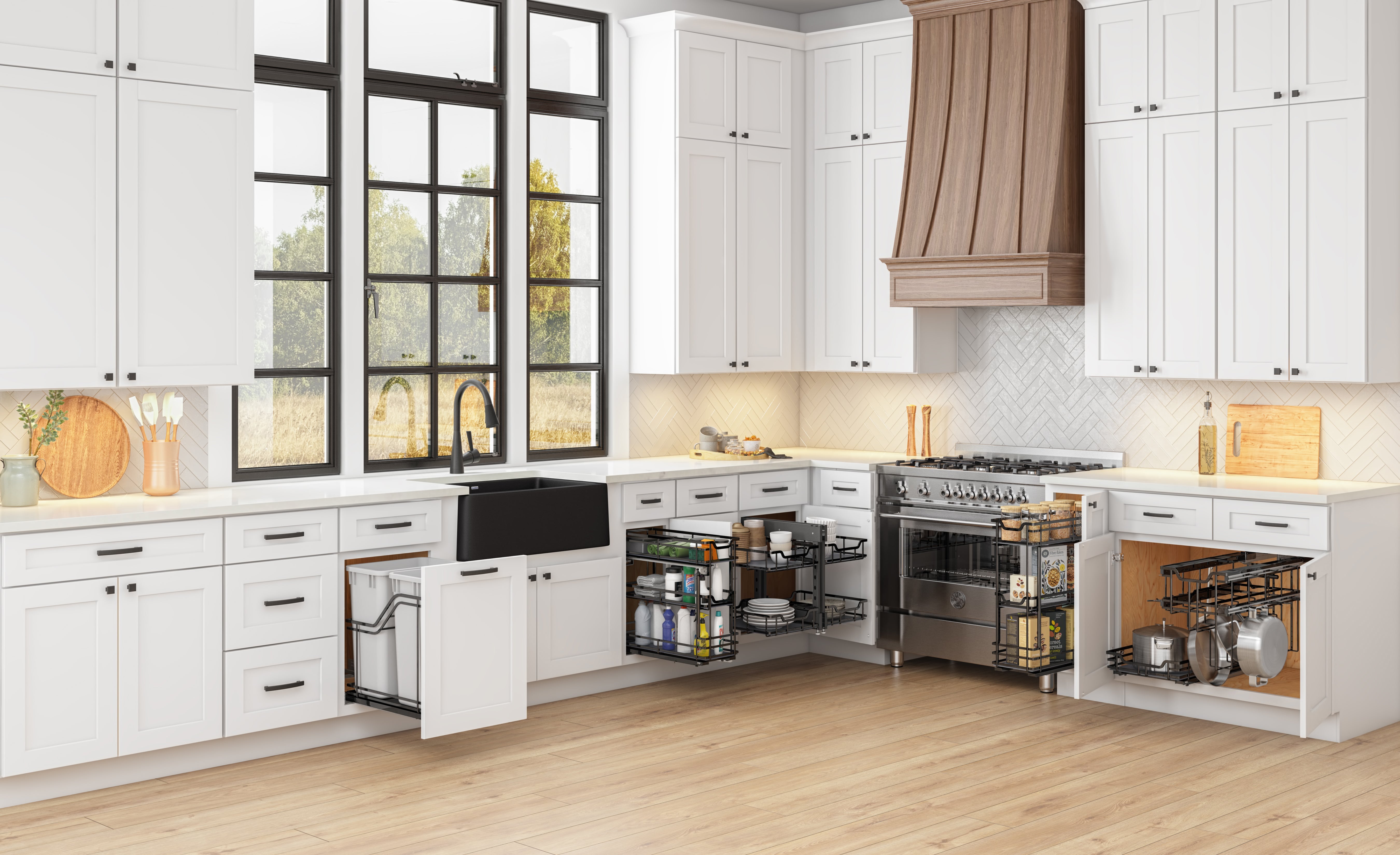 Black Nickel STORAGE WITH STYLE® Soft-close Hanging Pan Pullout | KitchBath