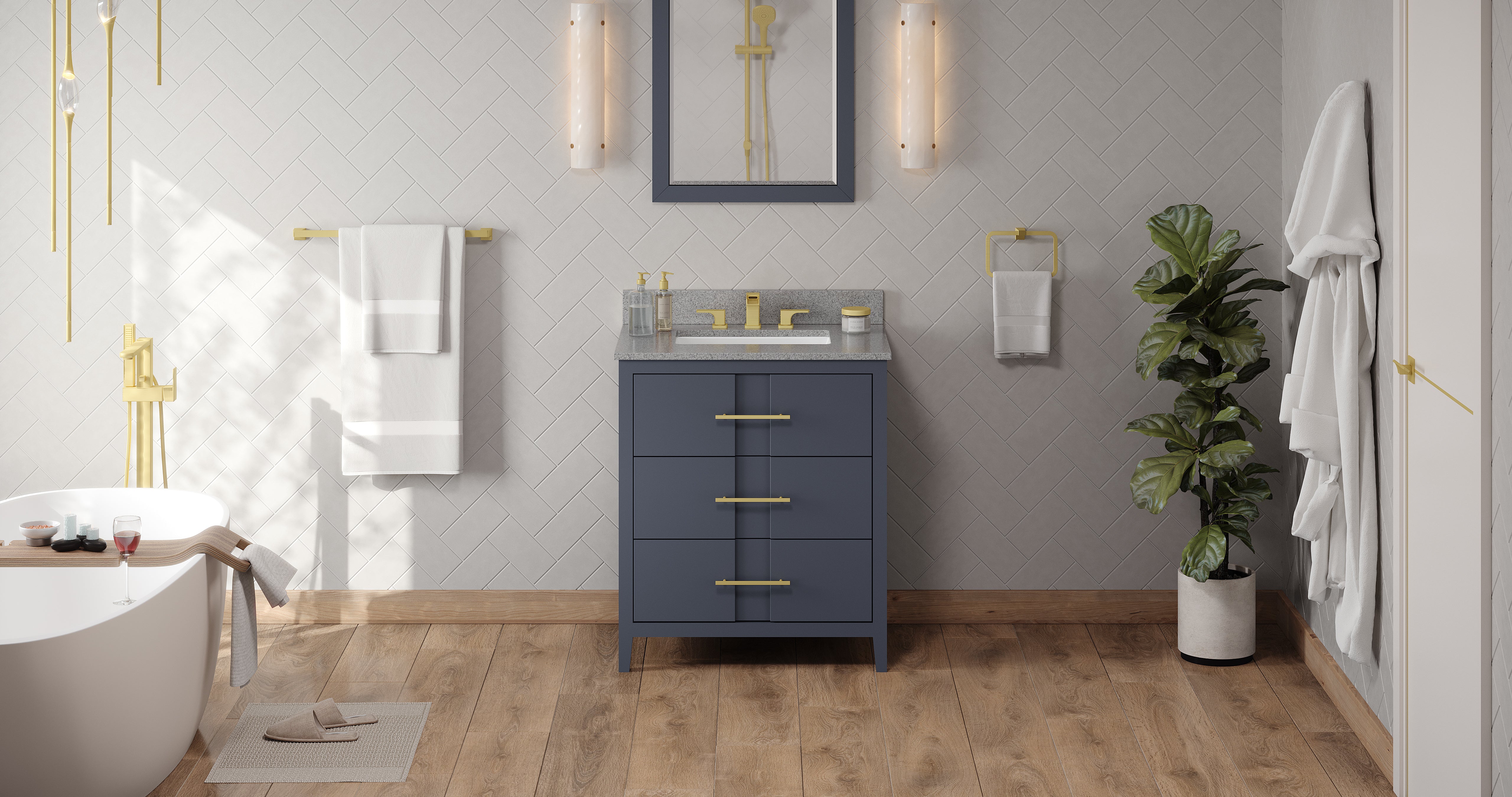 30" Blue Steel Katara Vanity, Steel Grey Cultured Marble Vanity Top, undermount rectangle bowl | KitchBath