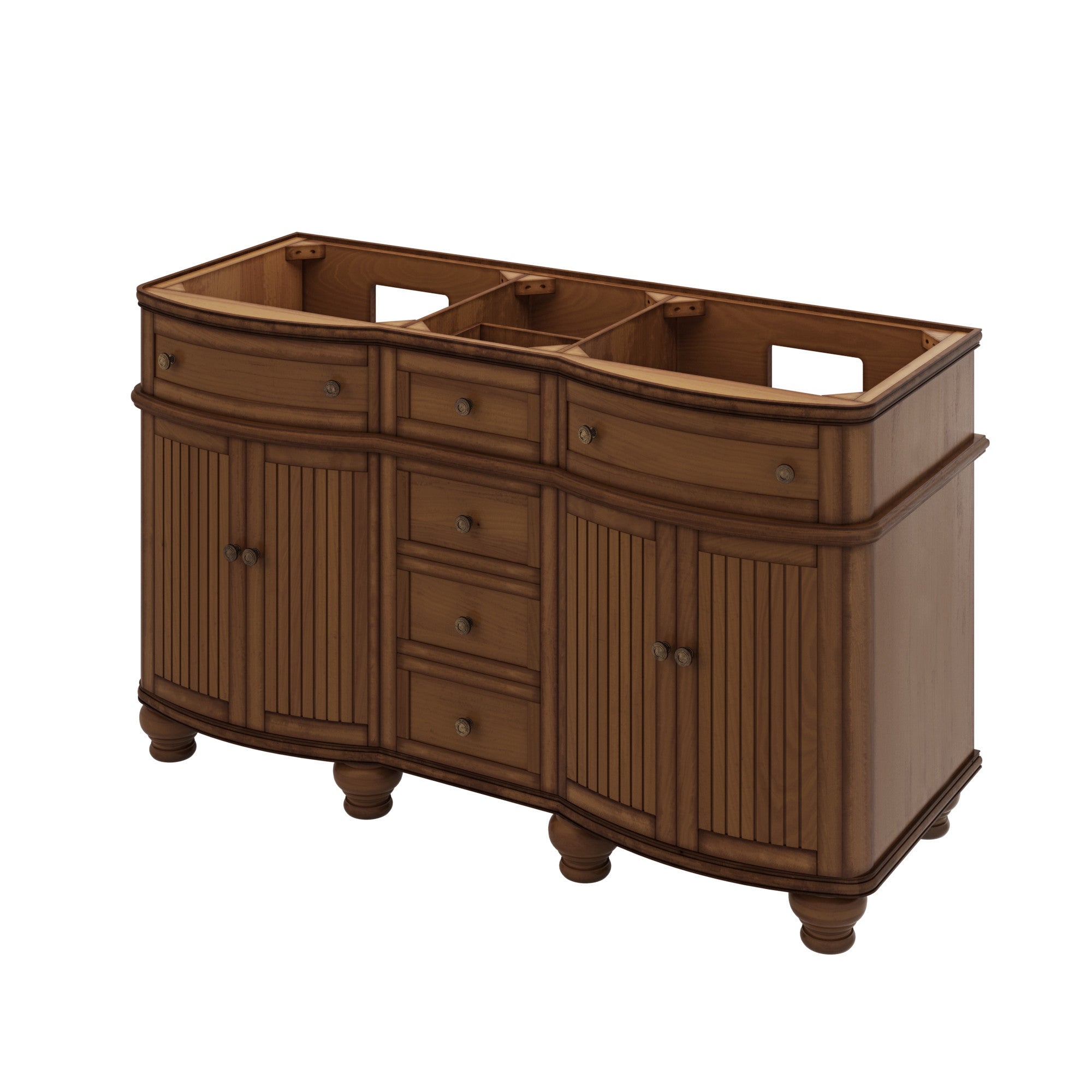 60" Walnut Compton Vanity, double bowl, Compton-only Black Granite Vanity Top, two undermount oval bowls | KitchBath