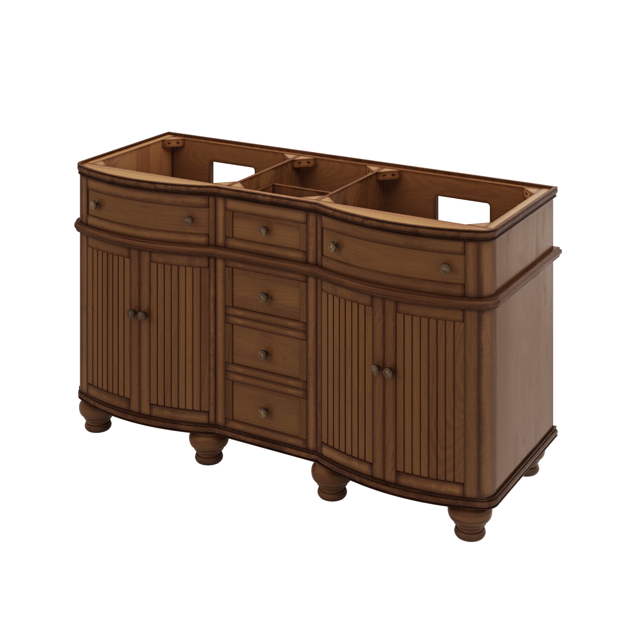 60" Walnut Compton Vanity, double bowl, Compton-only Black Granite Vanity Top, two undermount oval bowls | KitchBath