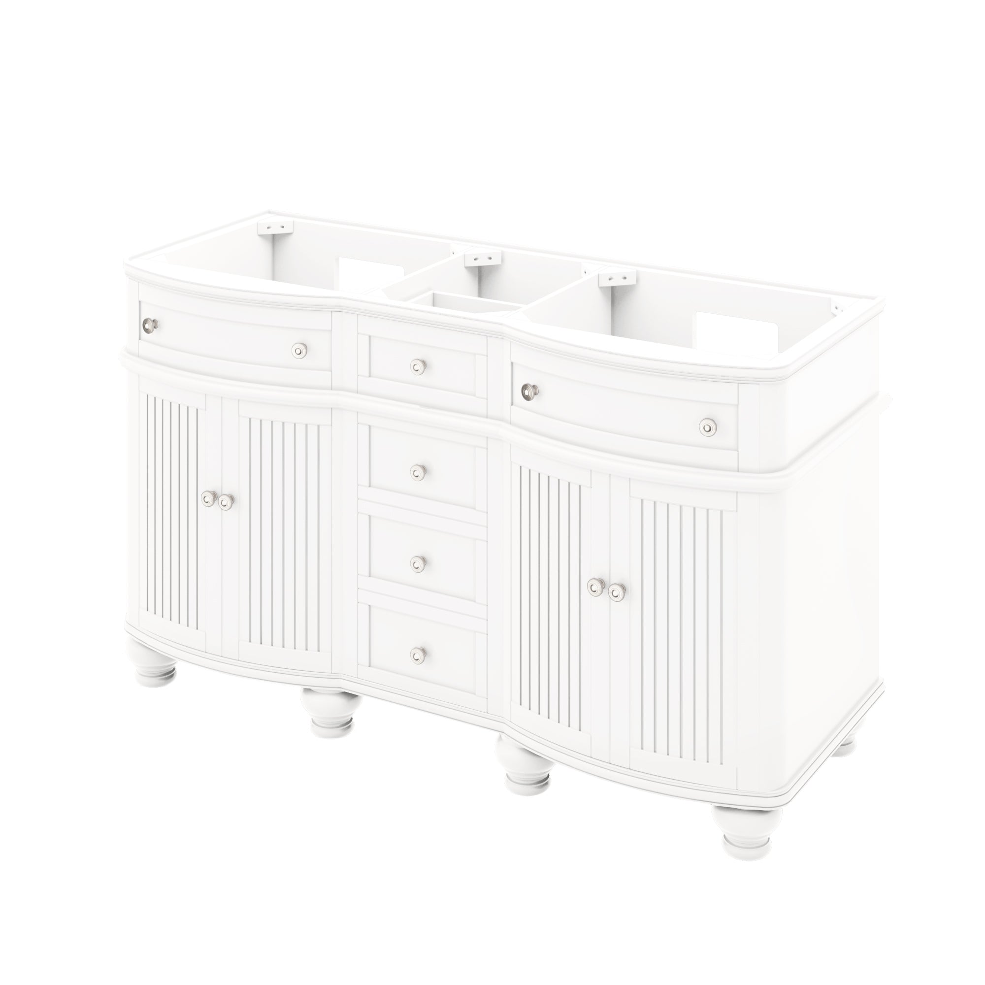 60" White Compton Vanity, double bowl, Compton-only White Carrara Marble Vanity Top, two undermount oval bowls | KitchBath