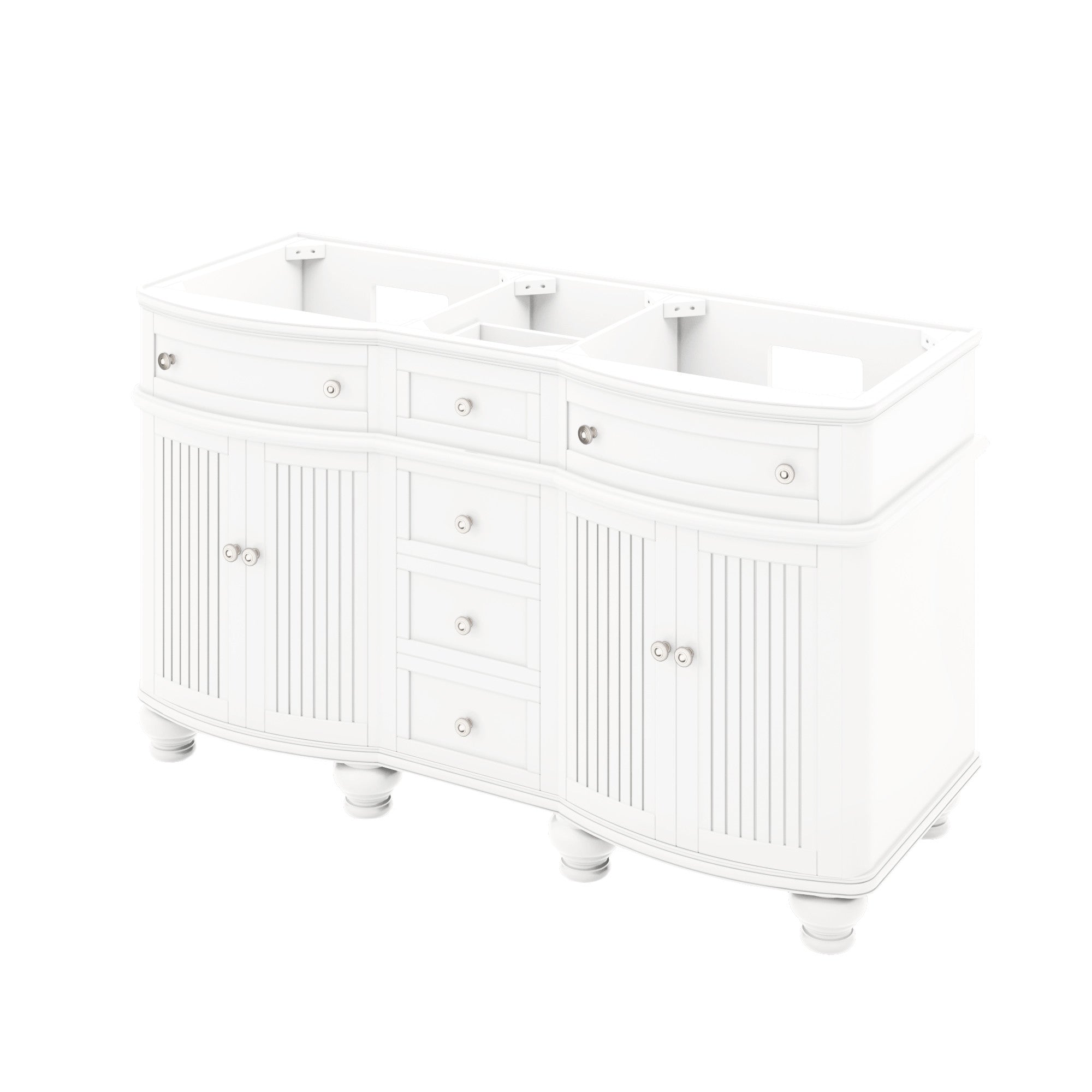 60" White Compton Vanity, double bowl, Compton-only White Carrara Marble Vanity Top, two undermount oval bowls | KitchBath