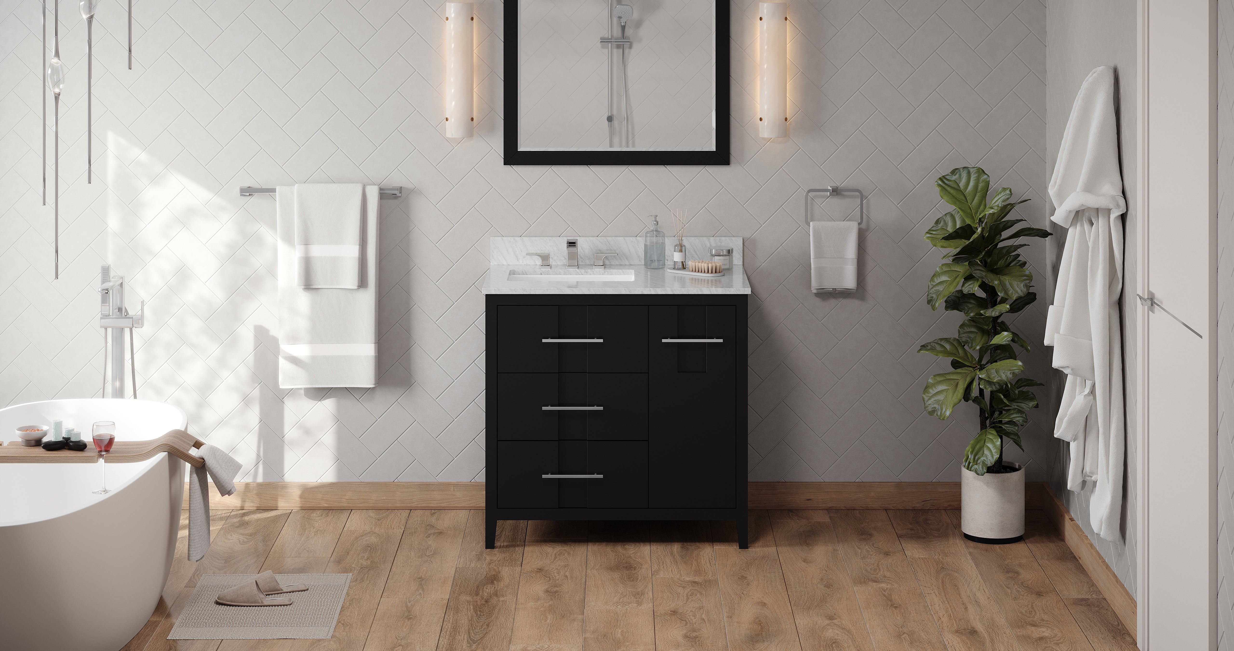 36" Black Katara Vanity, left offset | KitchBath