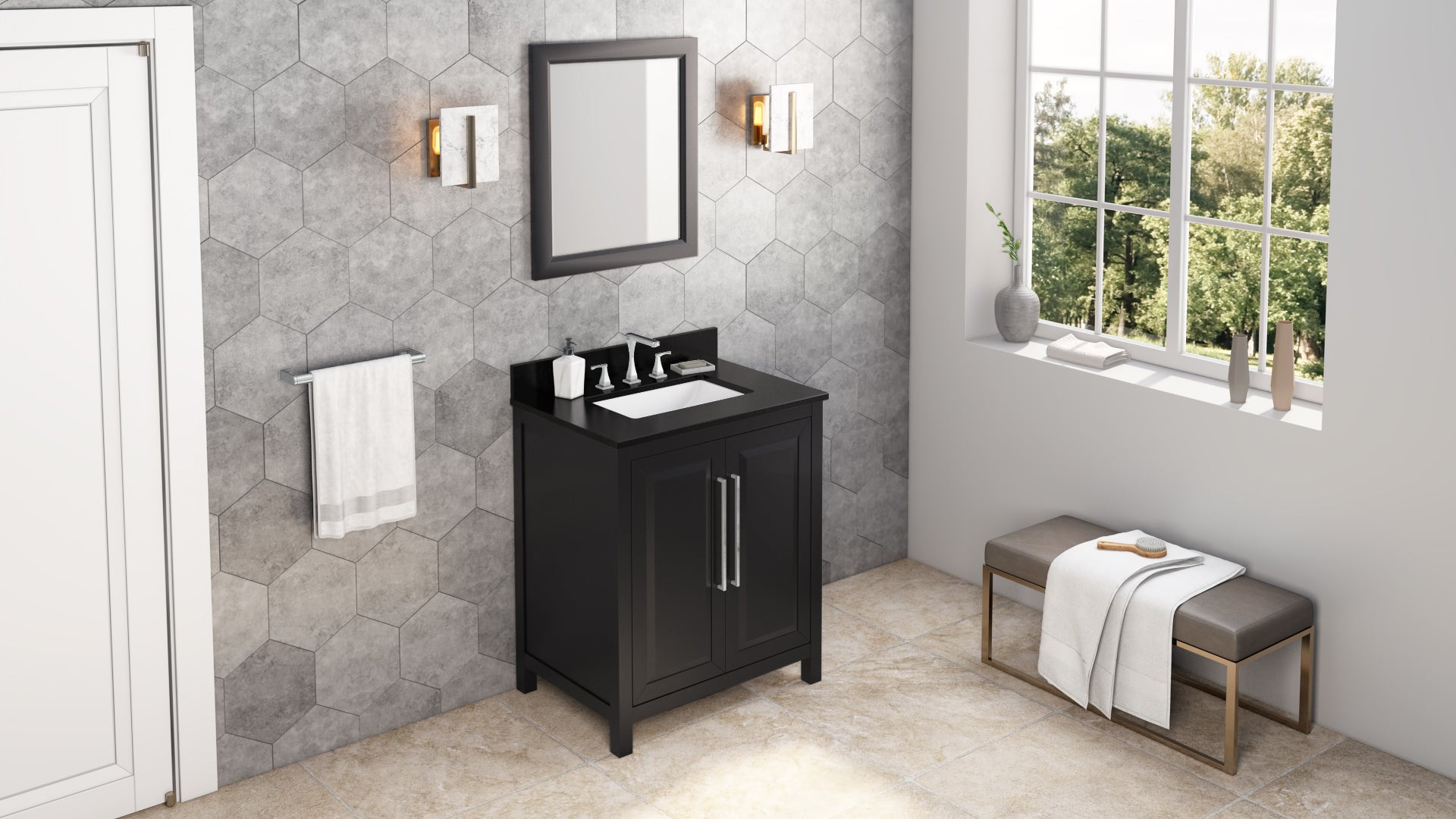 30" Black Cade Vanity, Black Granite Vanity Top, undermount rectangle bowl