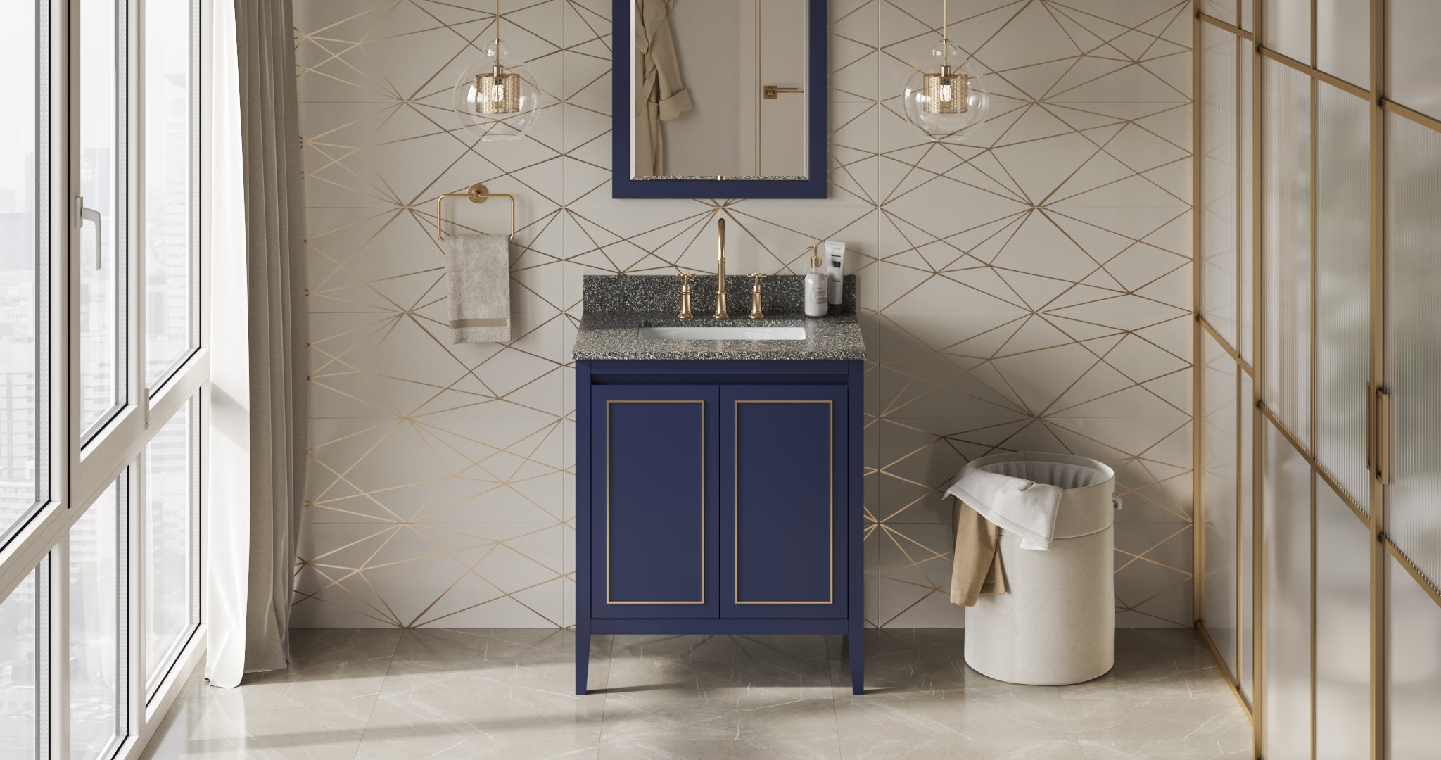 30" Hale Blue Percival Vanity, Boulder Cultured Marble Vanity Top, undermount rectangle bowl | KitchBath