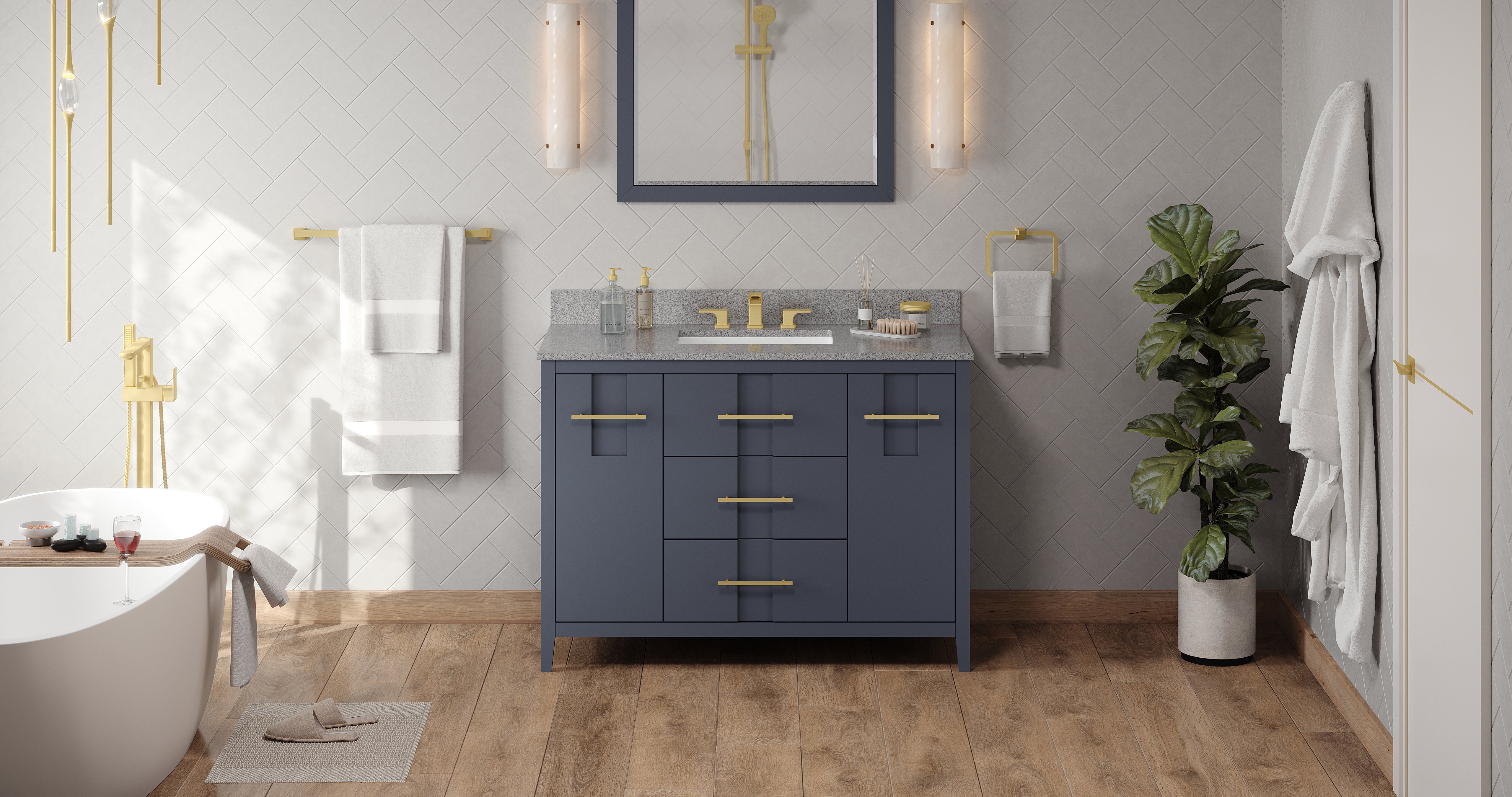 48" Blue Steel Katara Vanity, Steel Grey Cultured Marble Vanity Top, undermount rectangle bowl | KitchBath