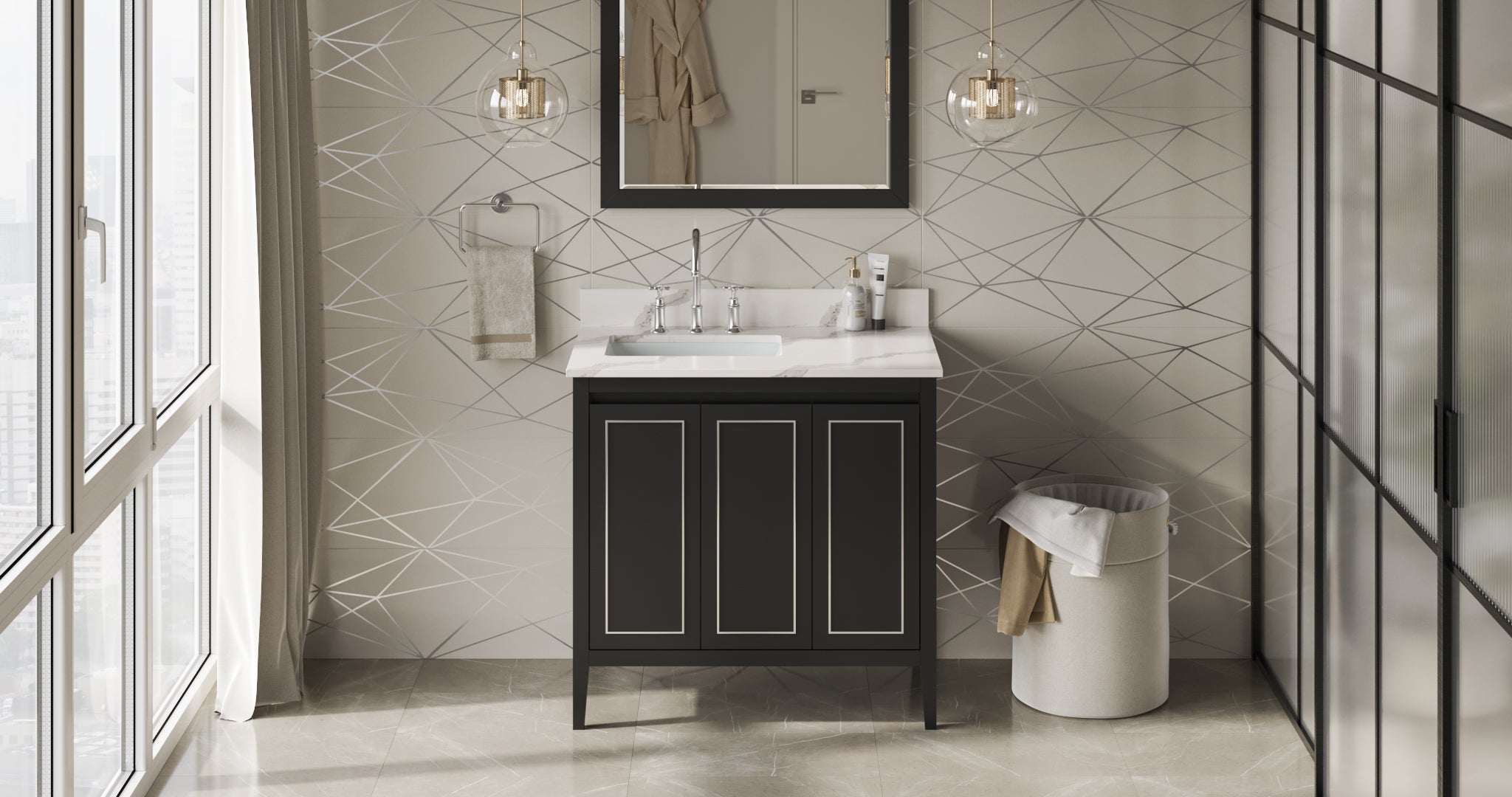 36" Black Percival Vanity, left offset | KitchBath
