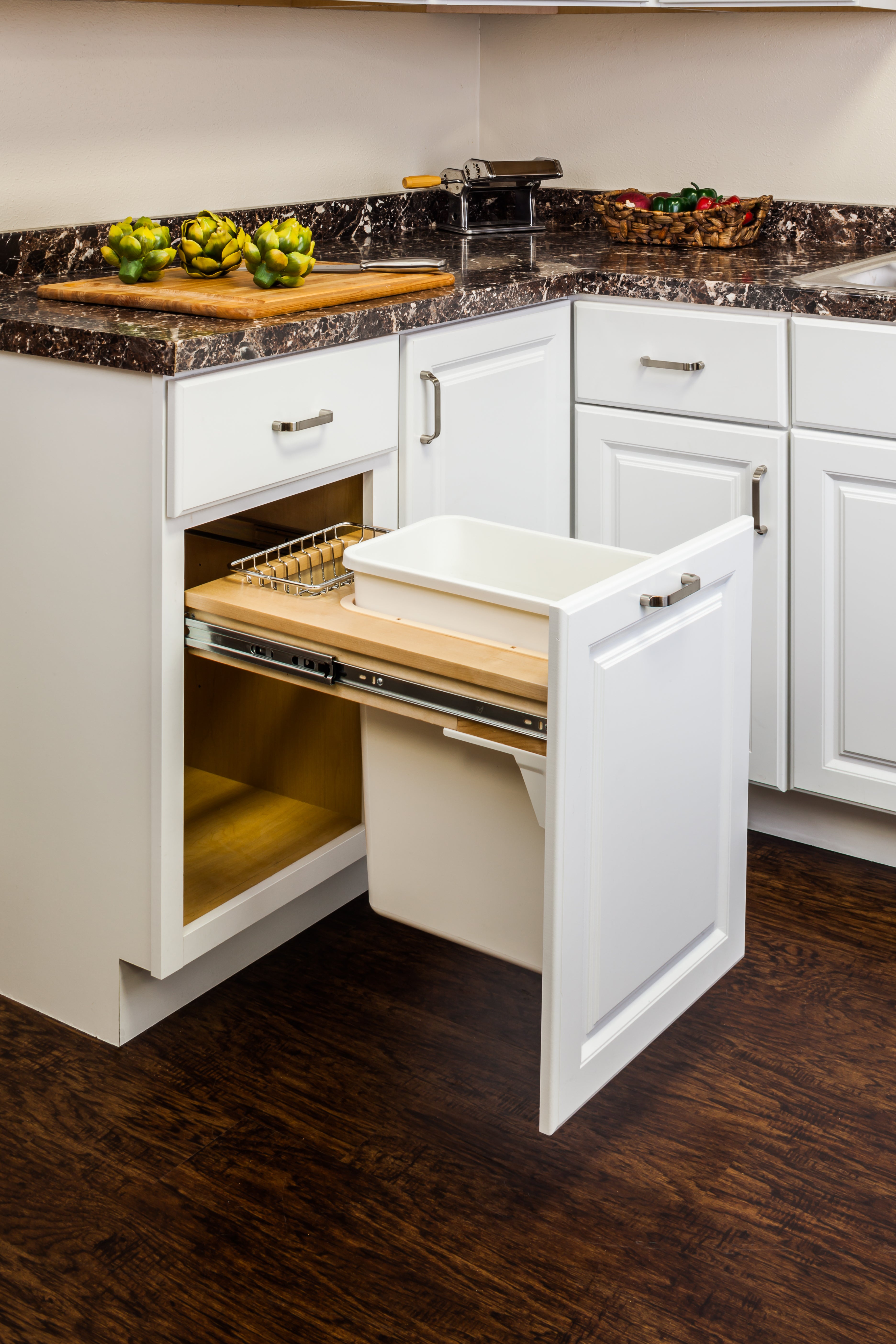 Single White 35 Quart Top-Mount Trashcan Pullout for 12" Opening | KitchBath