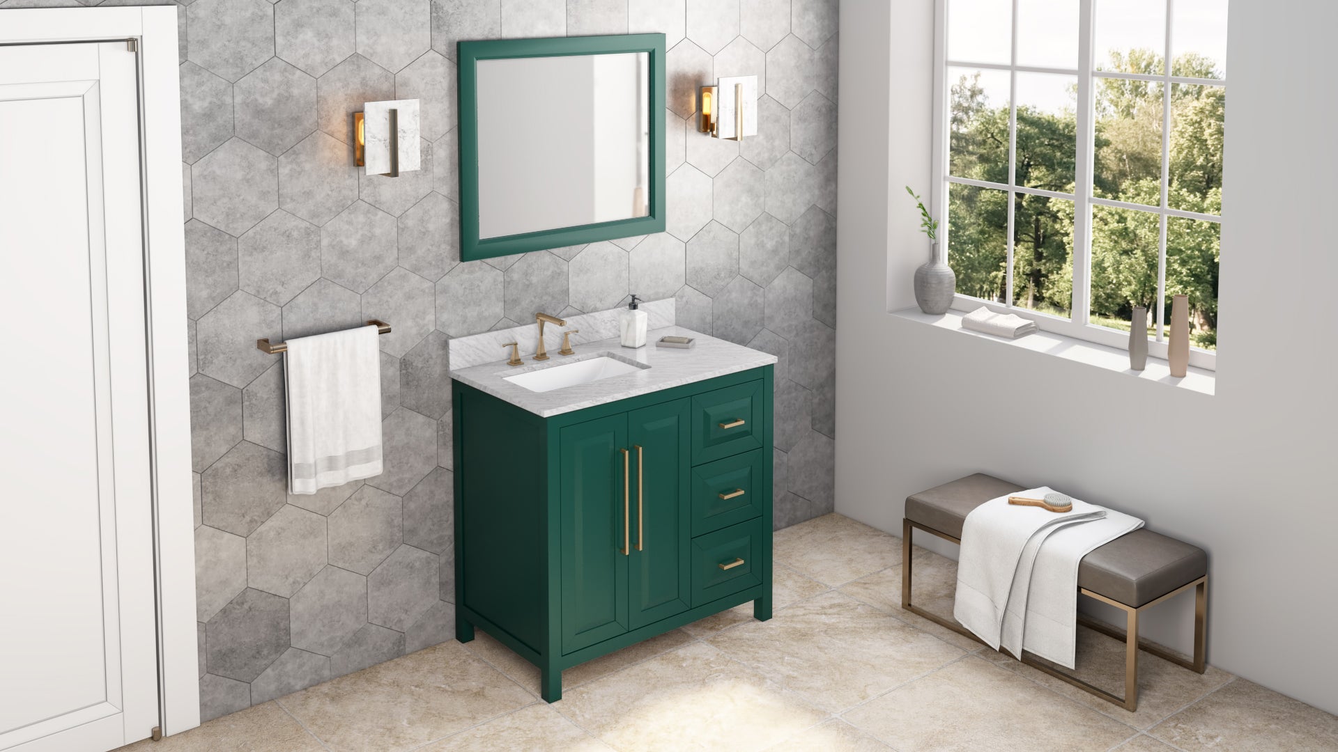33" W x 1" D x 28" H Forest Green Cade mirror | KitchBath