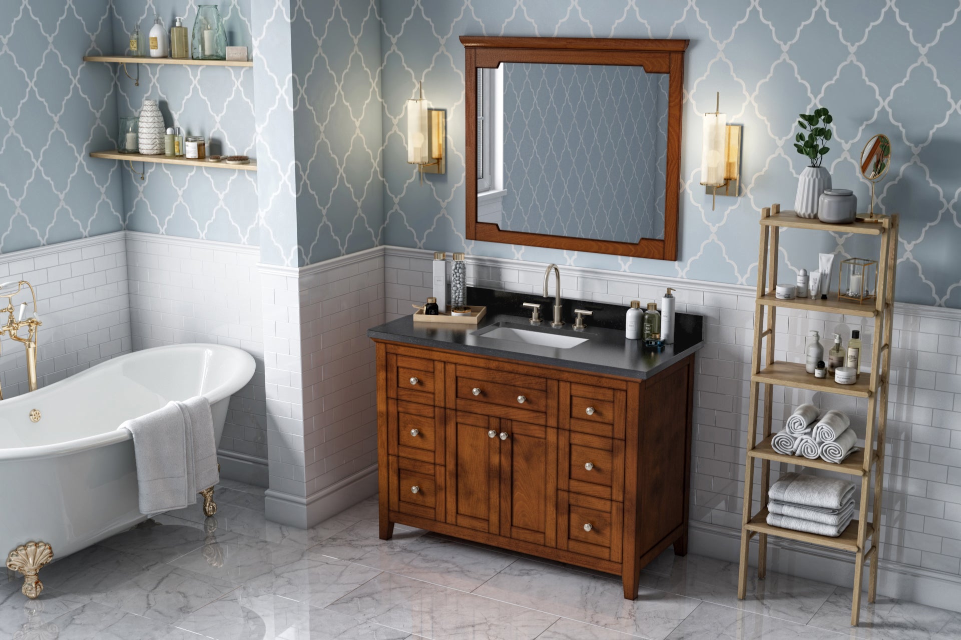 48" Chocolate Chatham Vanity, Black Granite Vanity Top, undermount rectangle bowl