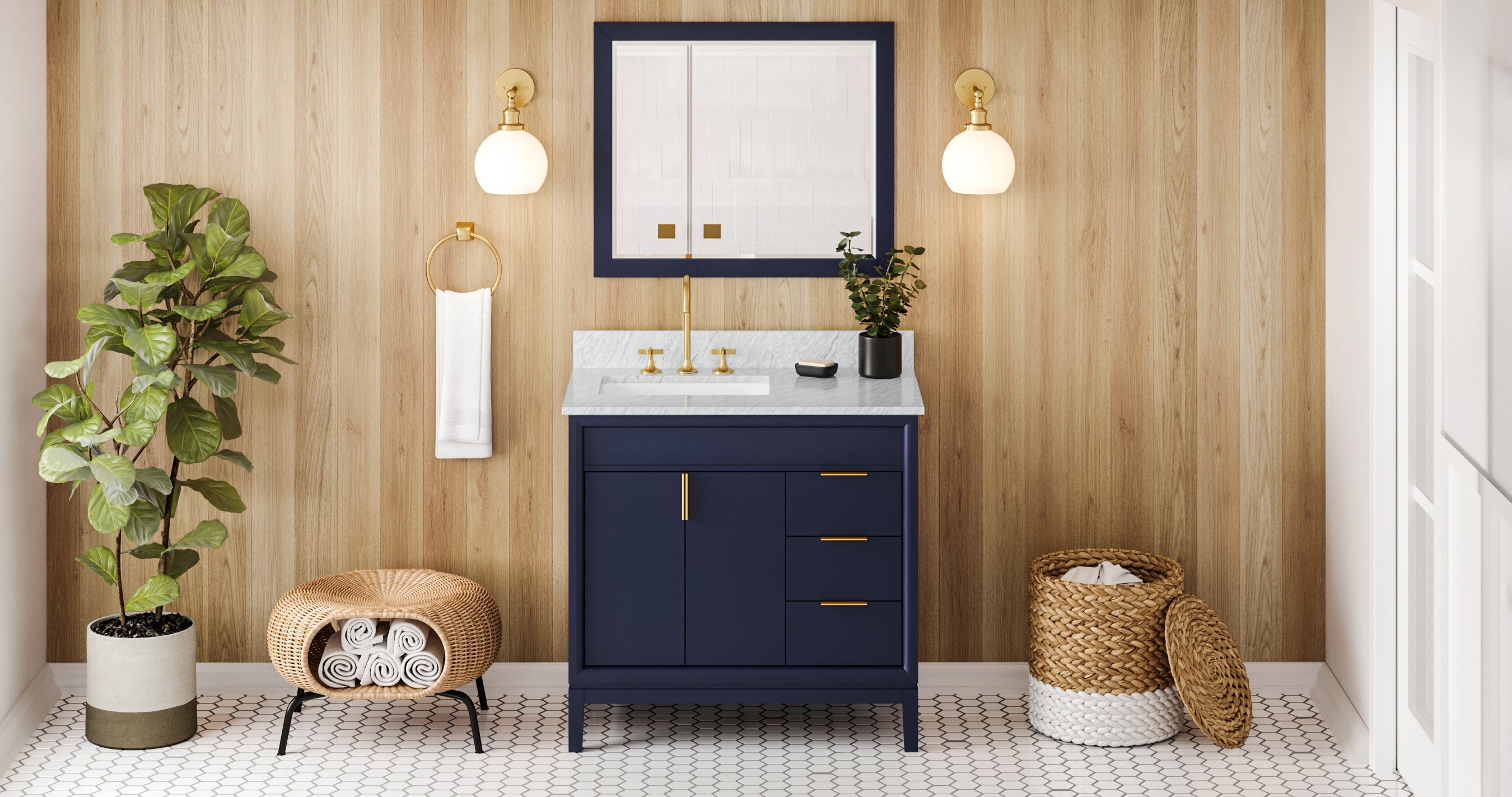 36" Hale Blue Theodora Vanity, left offset | KitchBath