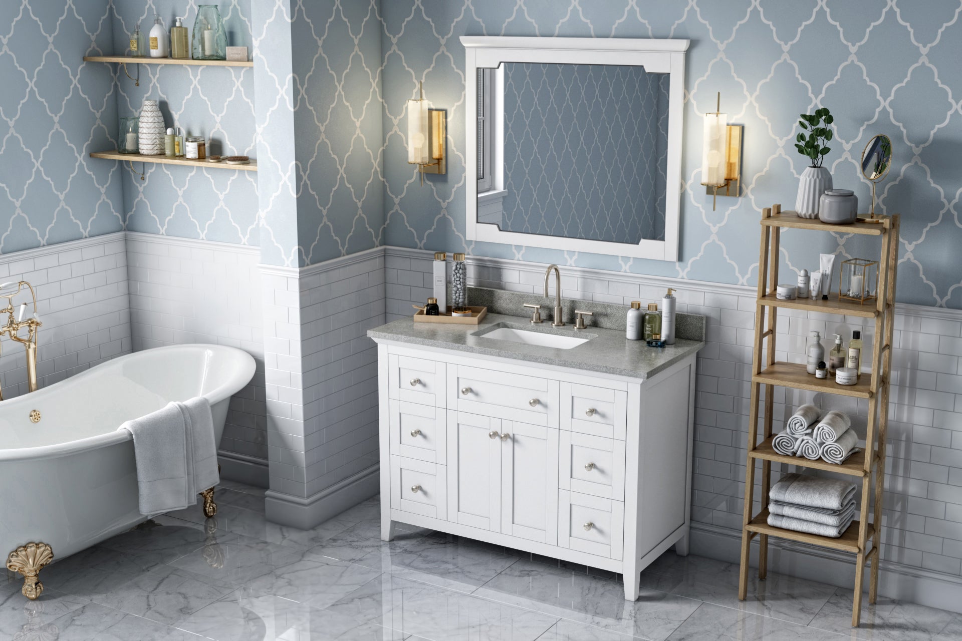 48" White Chatham Vanity, Steel Grey Cultured Marble Vanity Top, undermount rectangle bowl