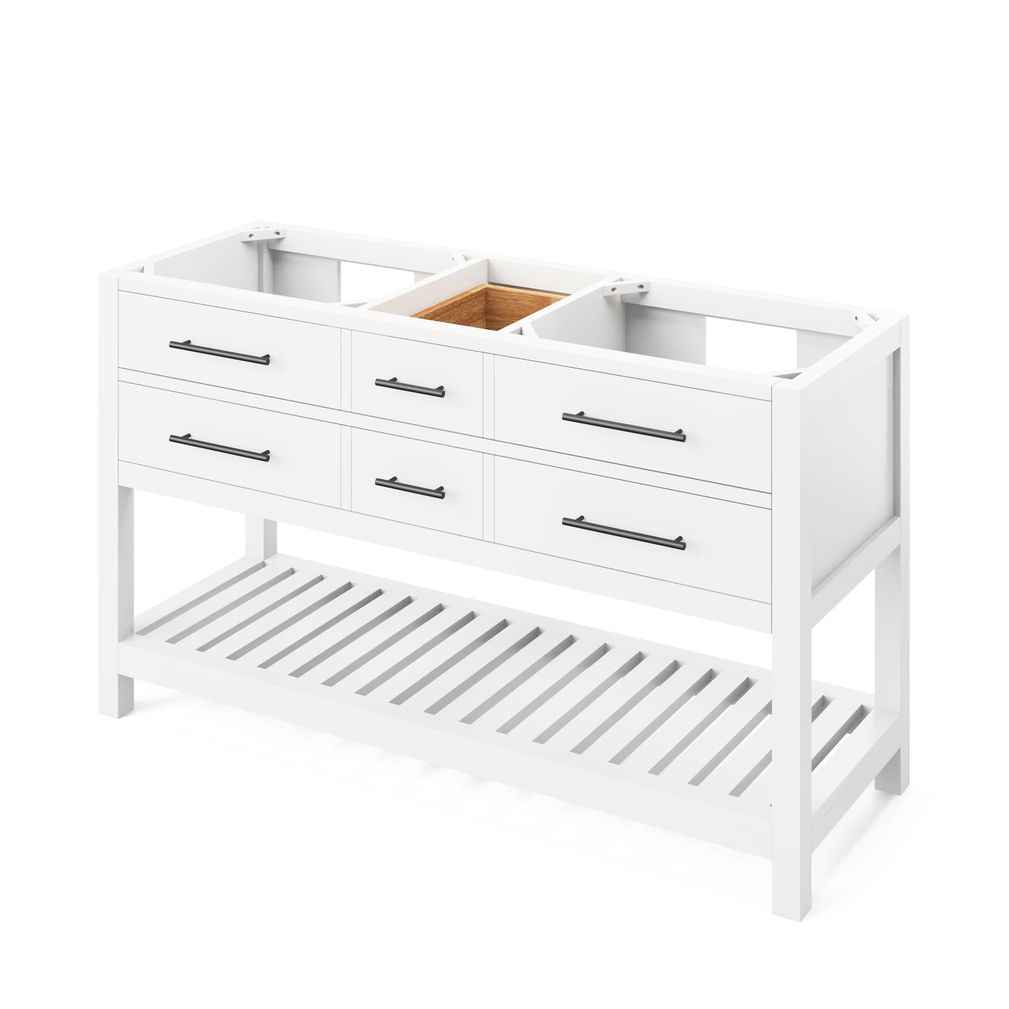60" White Wavecrest Vanity, double bowl, White Carrara Marble Vanity Top, two undermount rectangle bowls | KitchBath