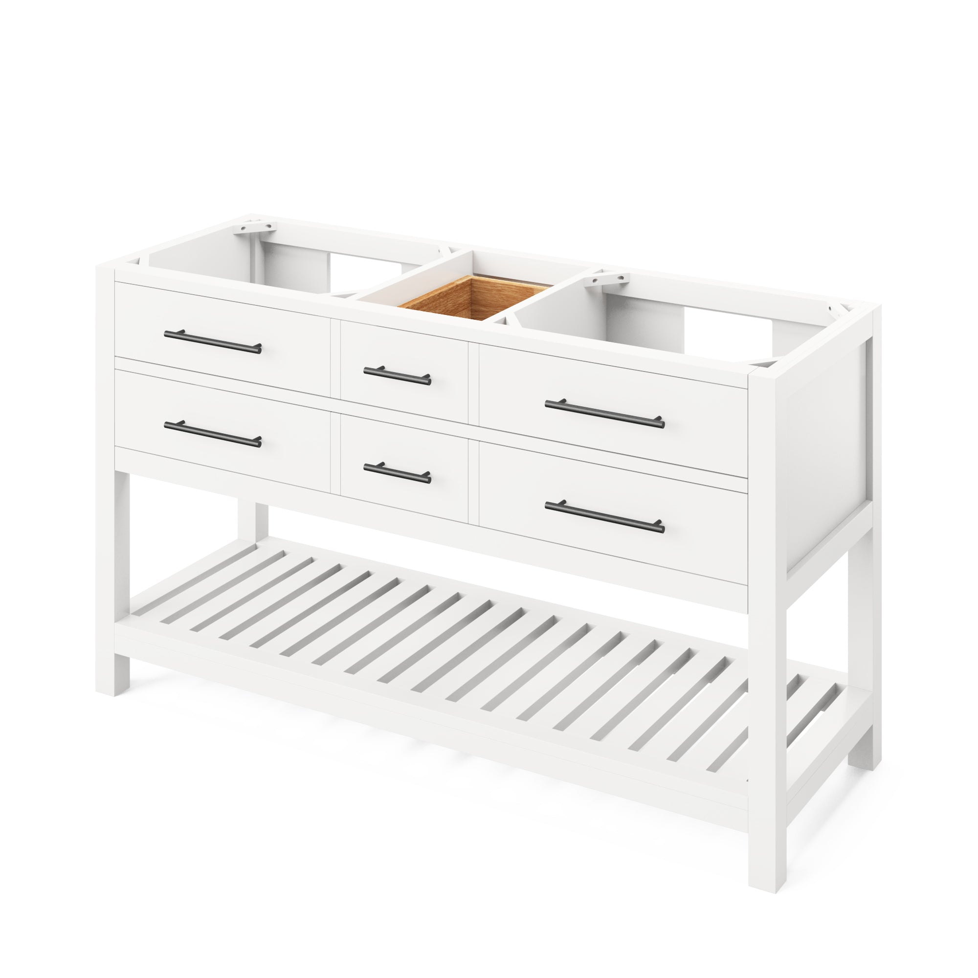 60" White Wavecrest Vanity, double bowl, Boulder Cultured Marble Vanity Top, two undermount rectangle bowls | KitchBath