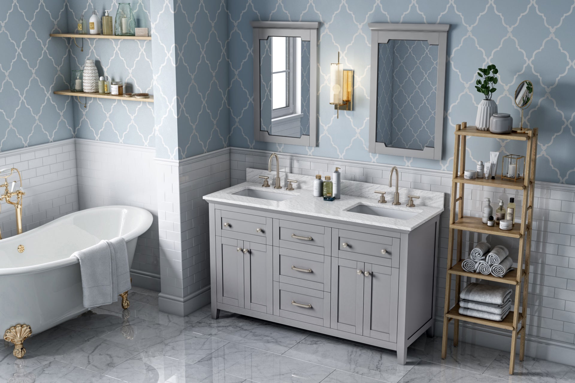 60" Grey Chatham Vanity, double bowl | KitchBath