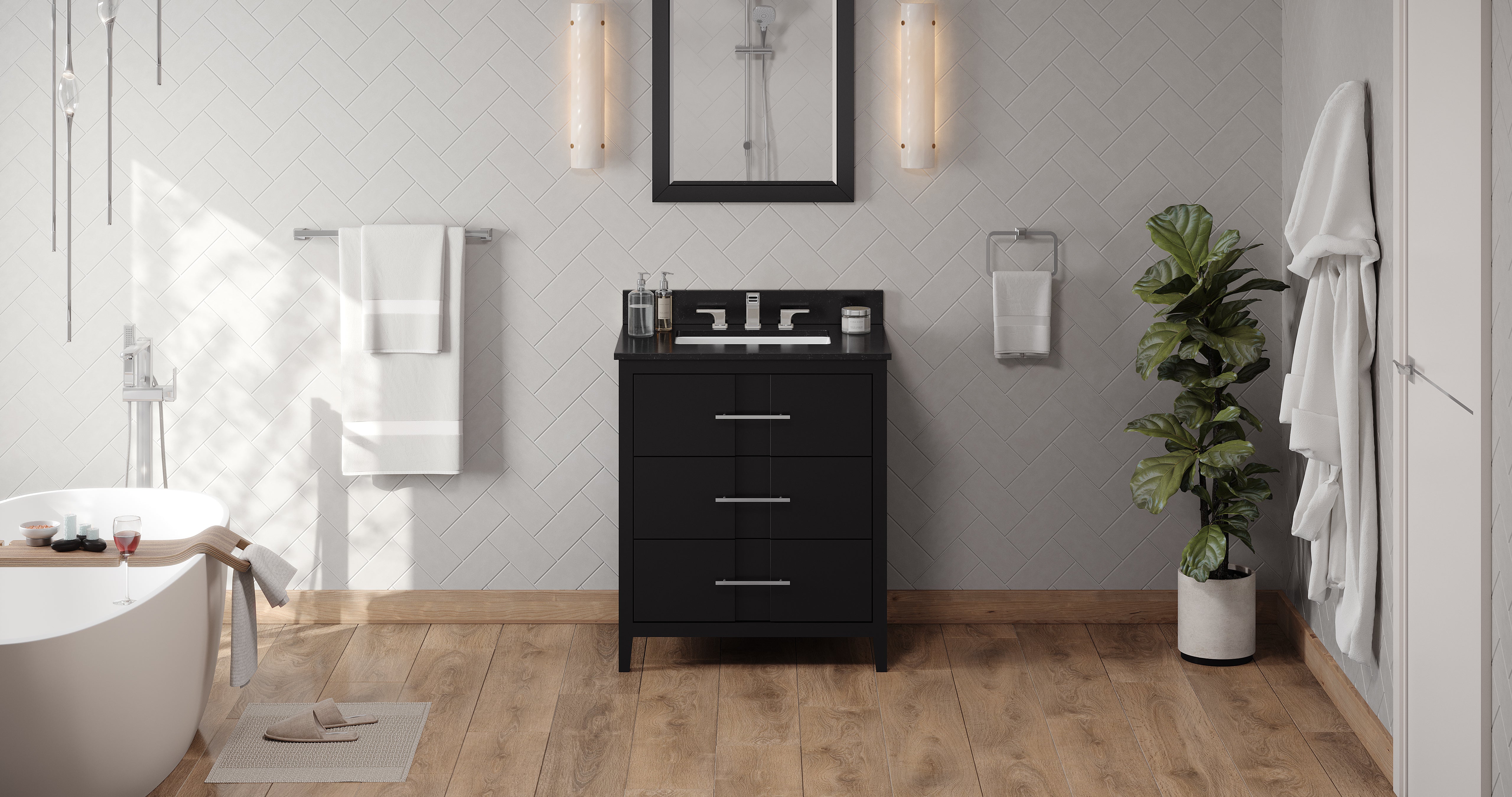 30" Black Katara Vanity, Black Granite Vanity Top, undermount rectangle bowl | KitchBath