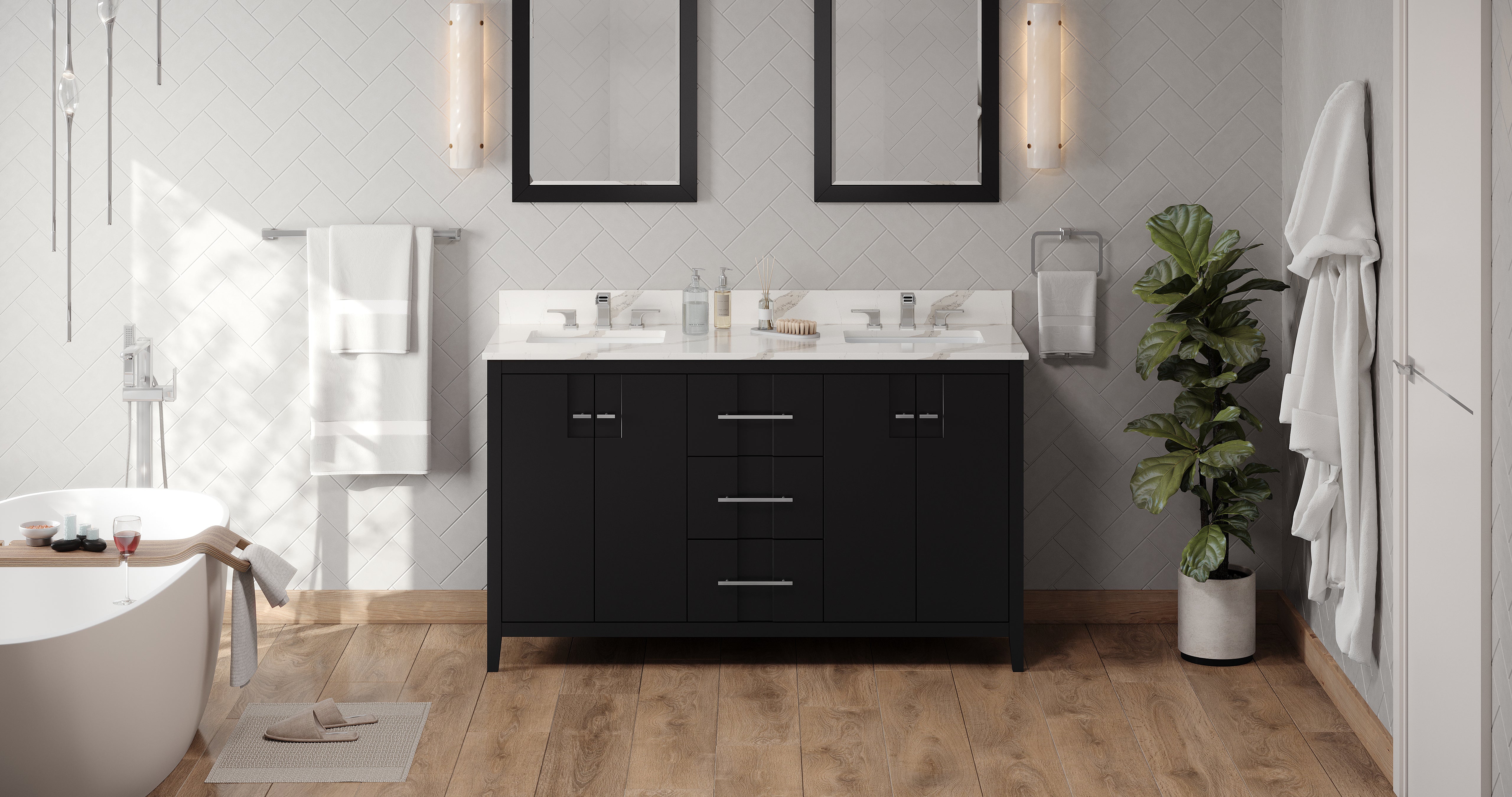 60" Black Katara Vanity, double bowl | KitchBath
