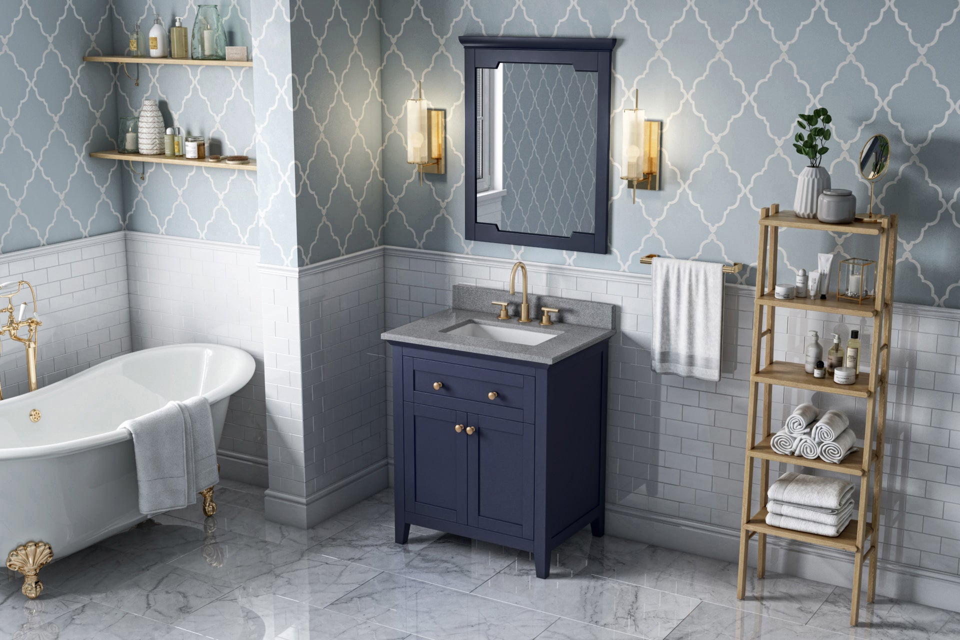 30" Hale Blue Chatham Vanity, Steel Grey Cultured Marble Vanity Top, undermount rectangle bowl