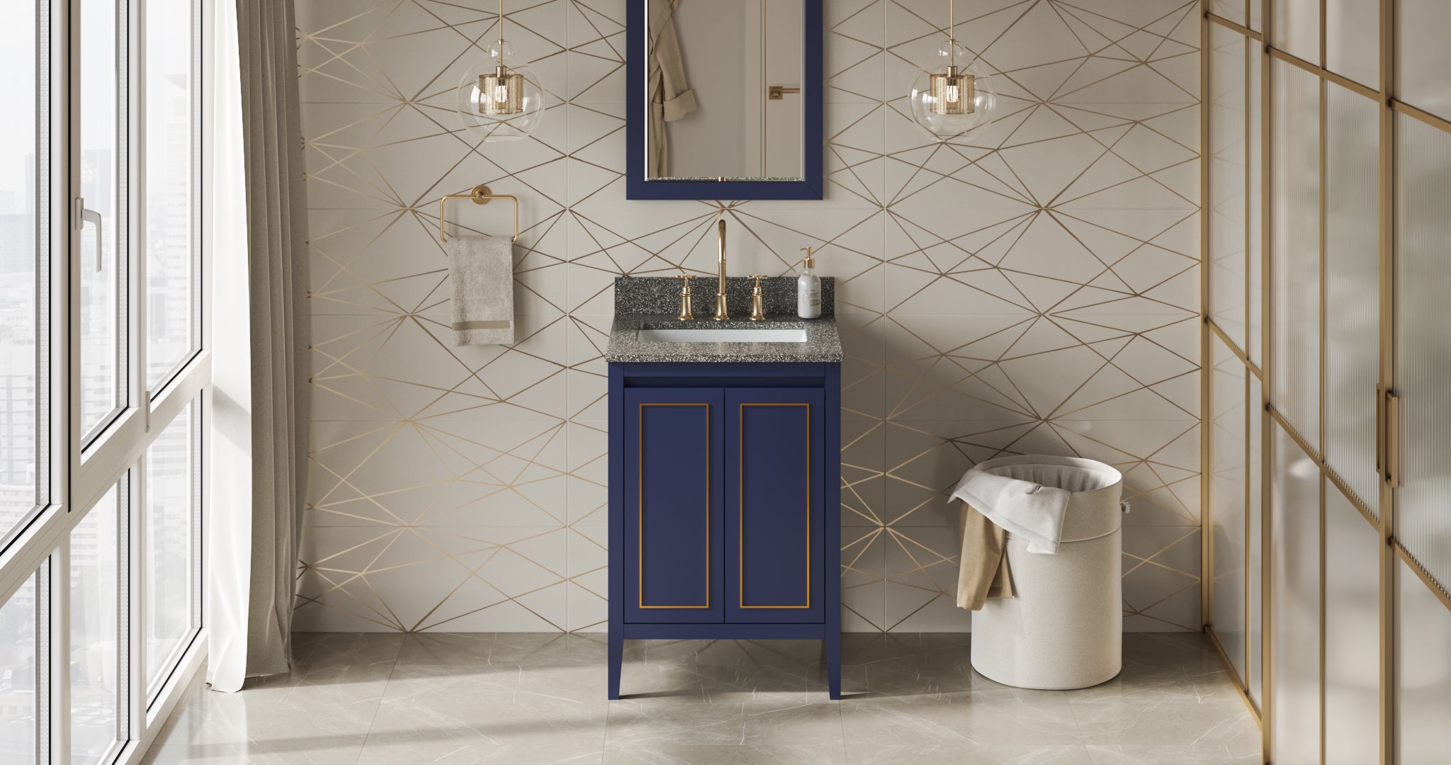24" Hale Blue Percival Vanity, Boulder Cultured Marble Vanity Top, undermount rectangle bowl | KitchBath