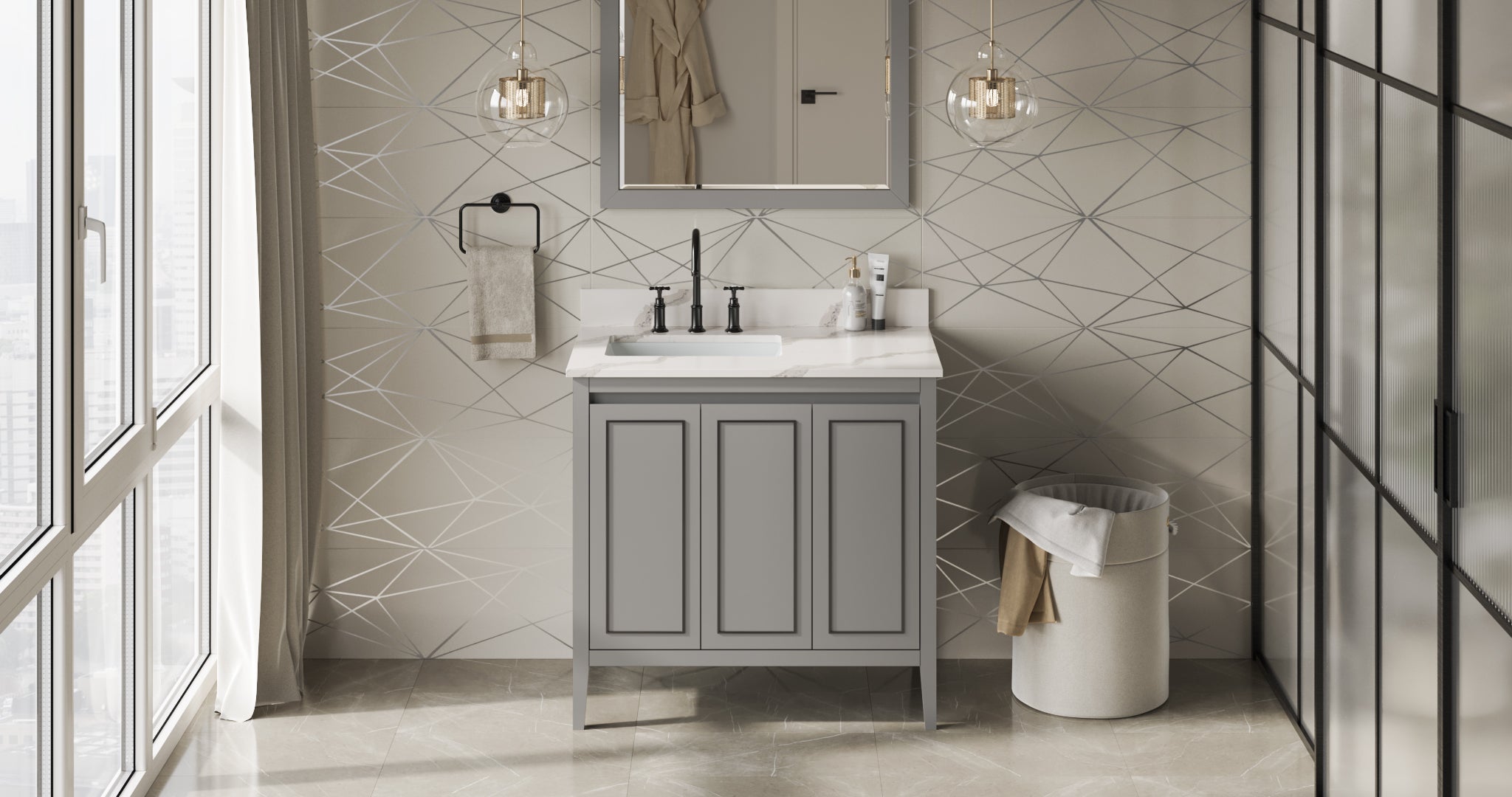 36" Grey Percival Vanity, left offset | KitchBath