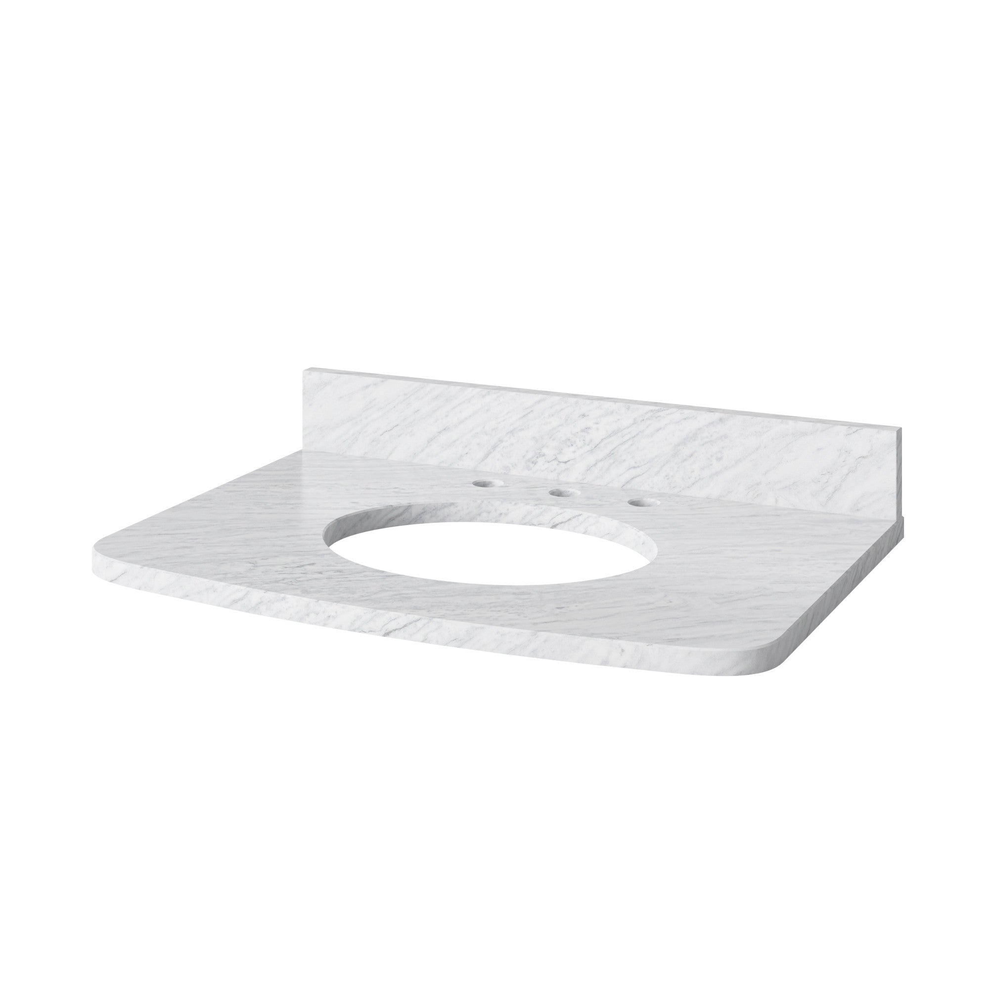 30" White Compton Vanity, Compton-only White Carrara Marble Vanity Top, undermount oval bowl | KitchBath