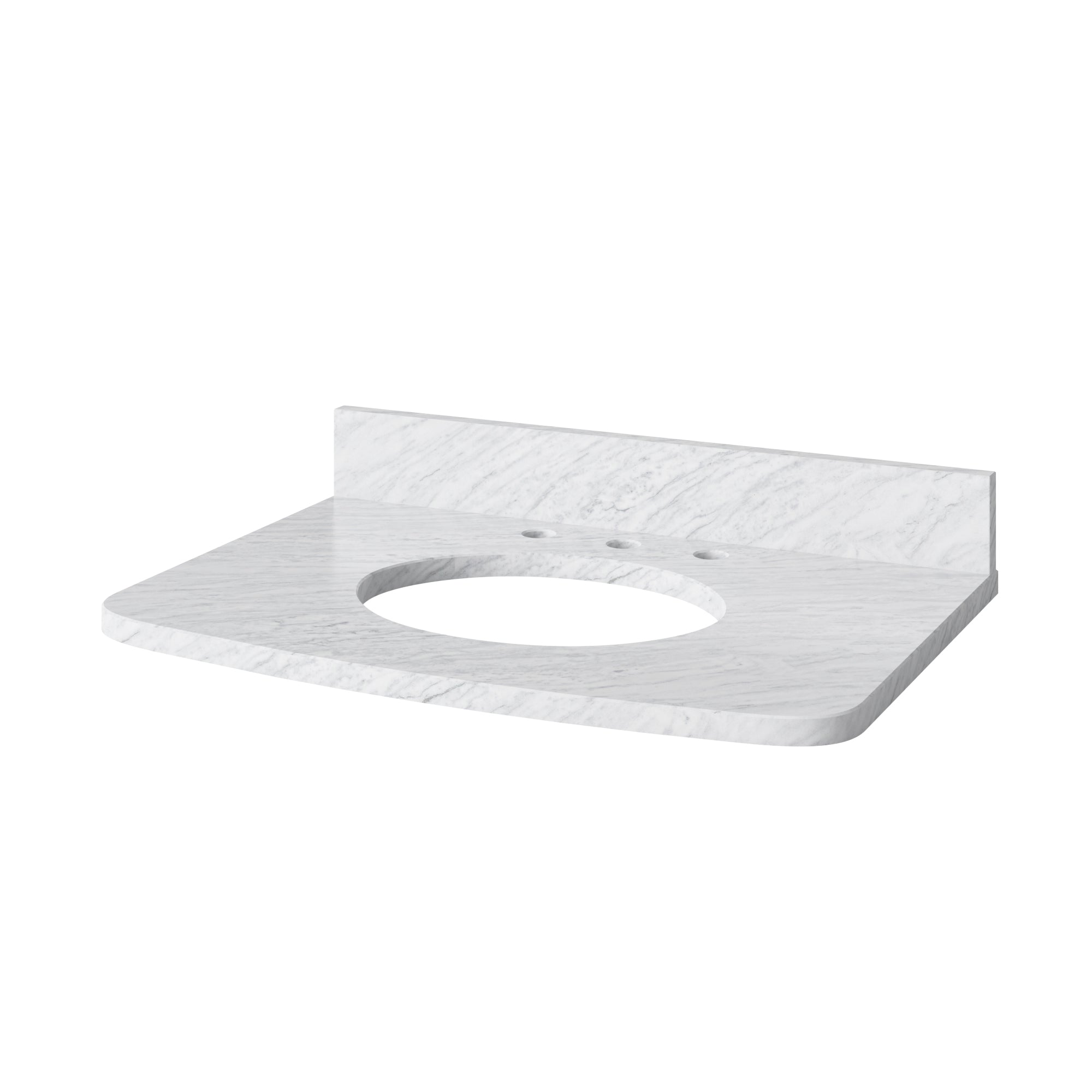 30" White Compton Vanity, Compton-only White Carrara Marble Vanity Top, undermount oval bowl | KitchBath