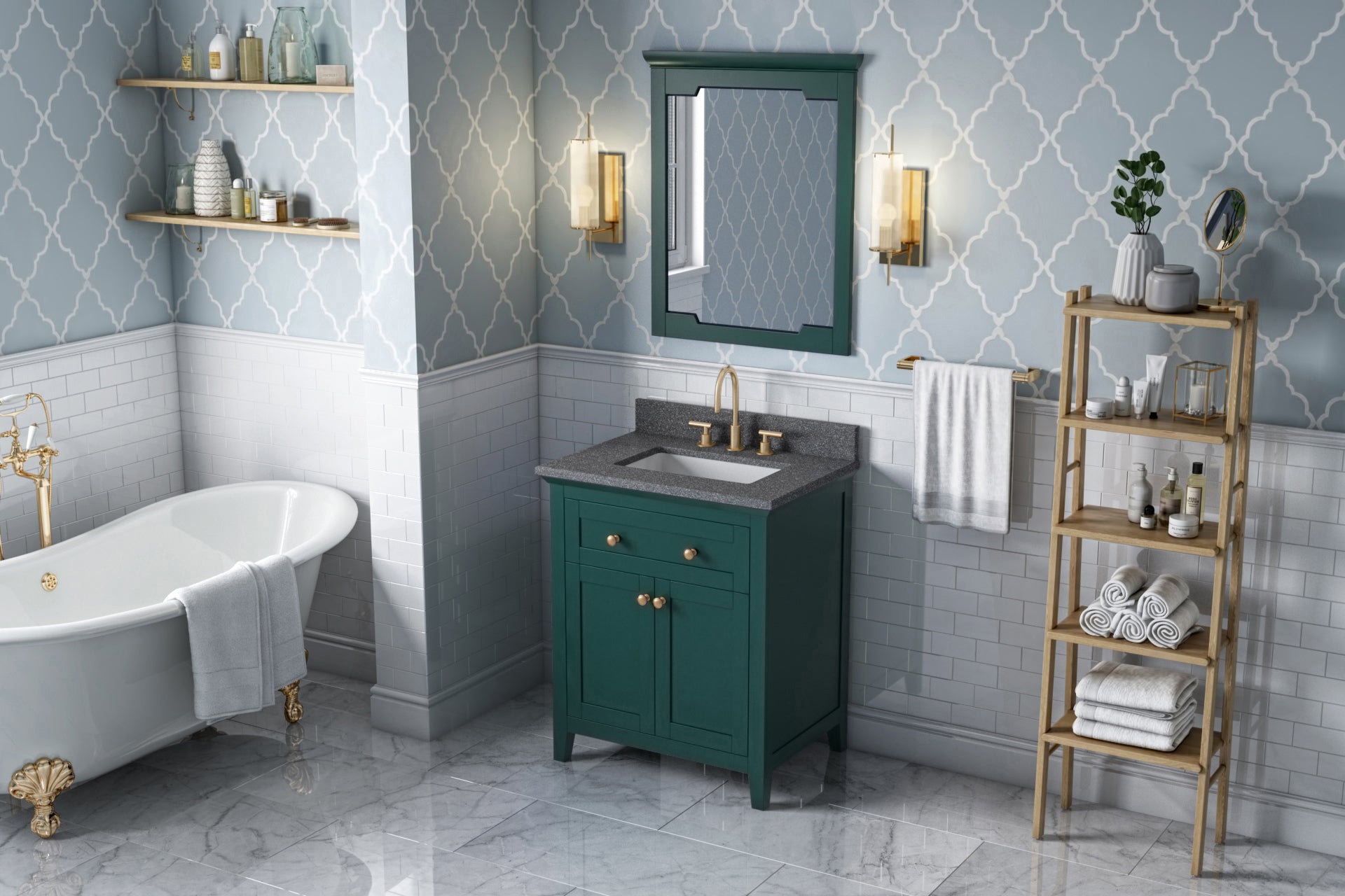30" Forest Green Chatham Vanity, Boulder Cultured Marble Vanity Top, undermount rectangle bowl