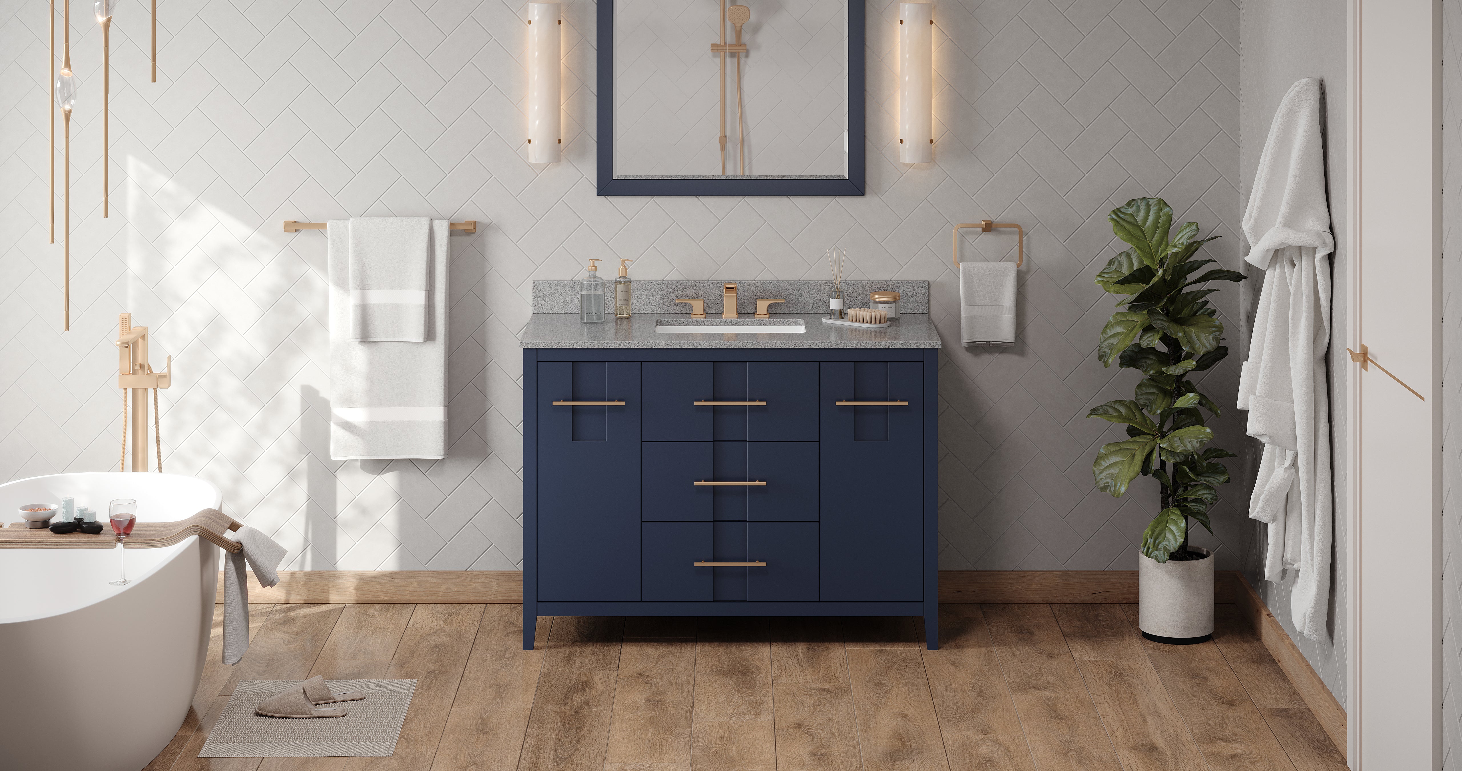 48" Hale Blue Katara Vanity, Steel Grey Cultured Marble Vanity Top, undermount rectangle bowl | KitchBath