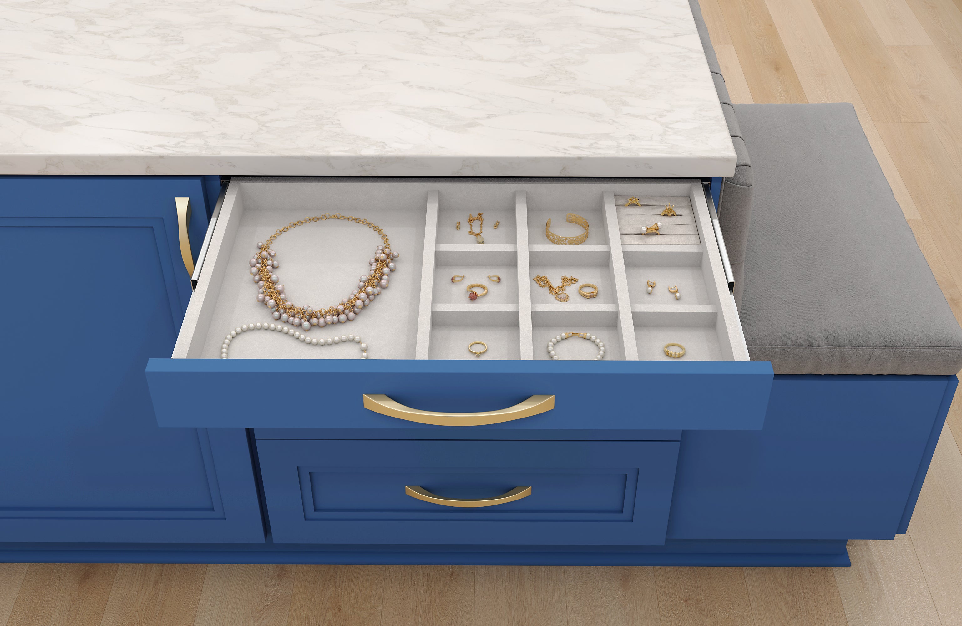 Grey Felt 10-Compartment Jewelry Organizer Drawer | KitchBath