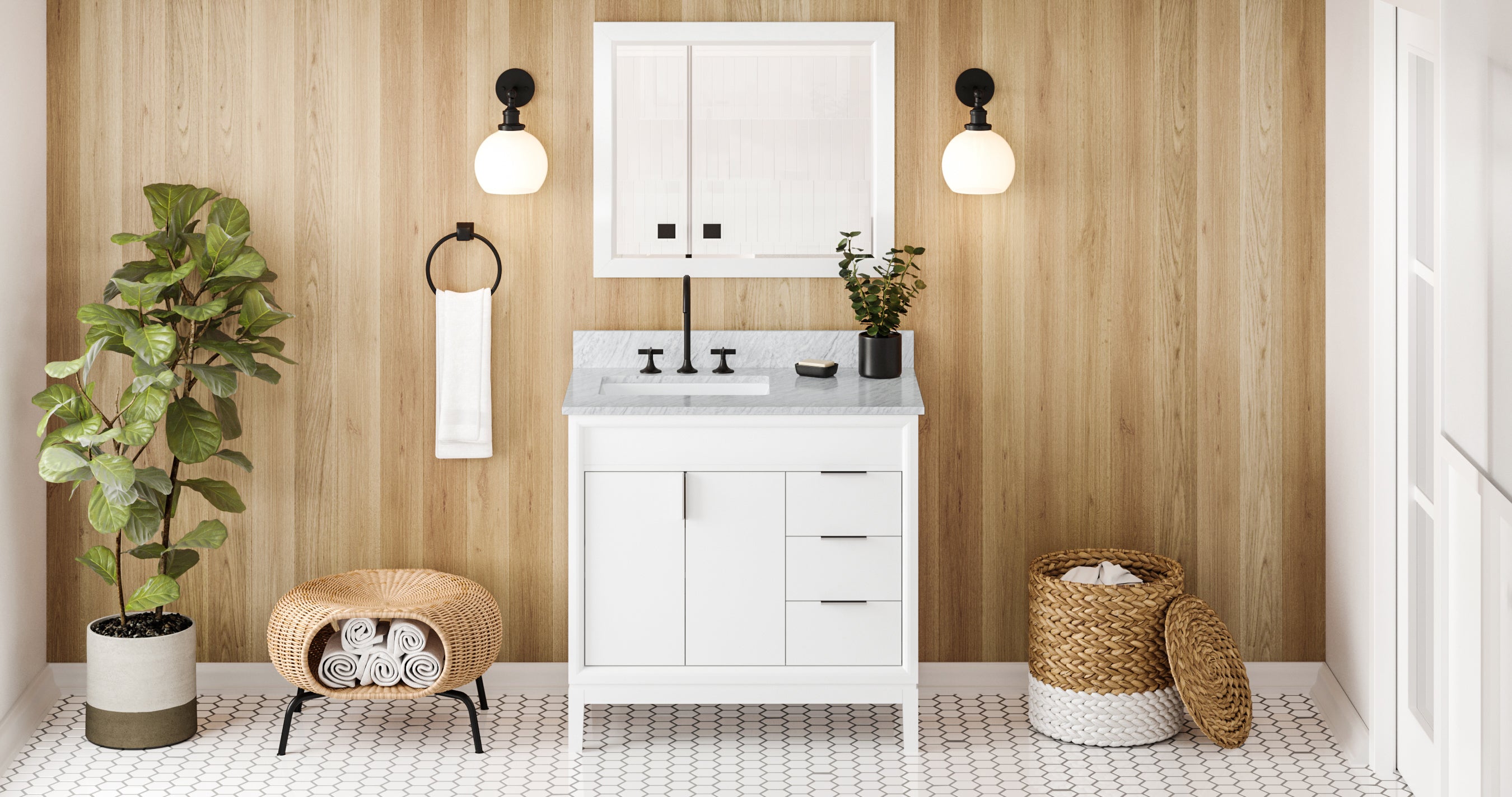 36" White Theodora Vanity, left offset | KitchBath