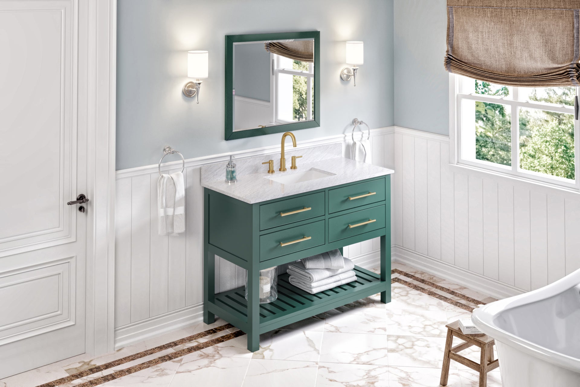 33" W x 1" D x 28" H Forest Green Cade mirror | KitchBath