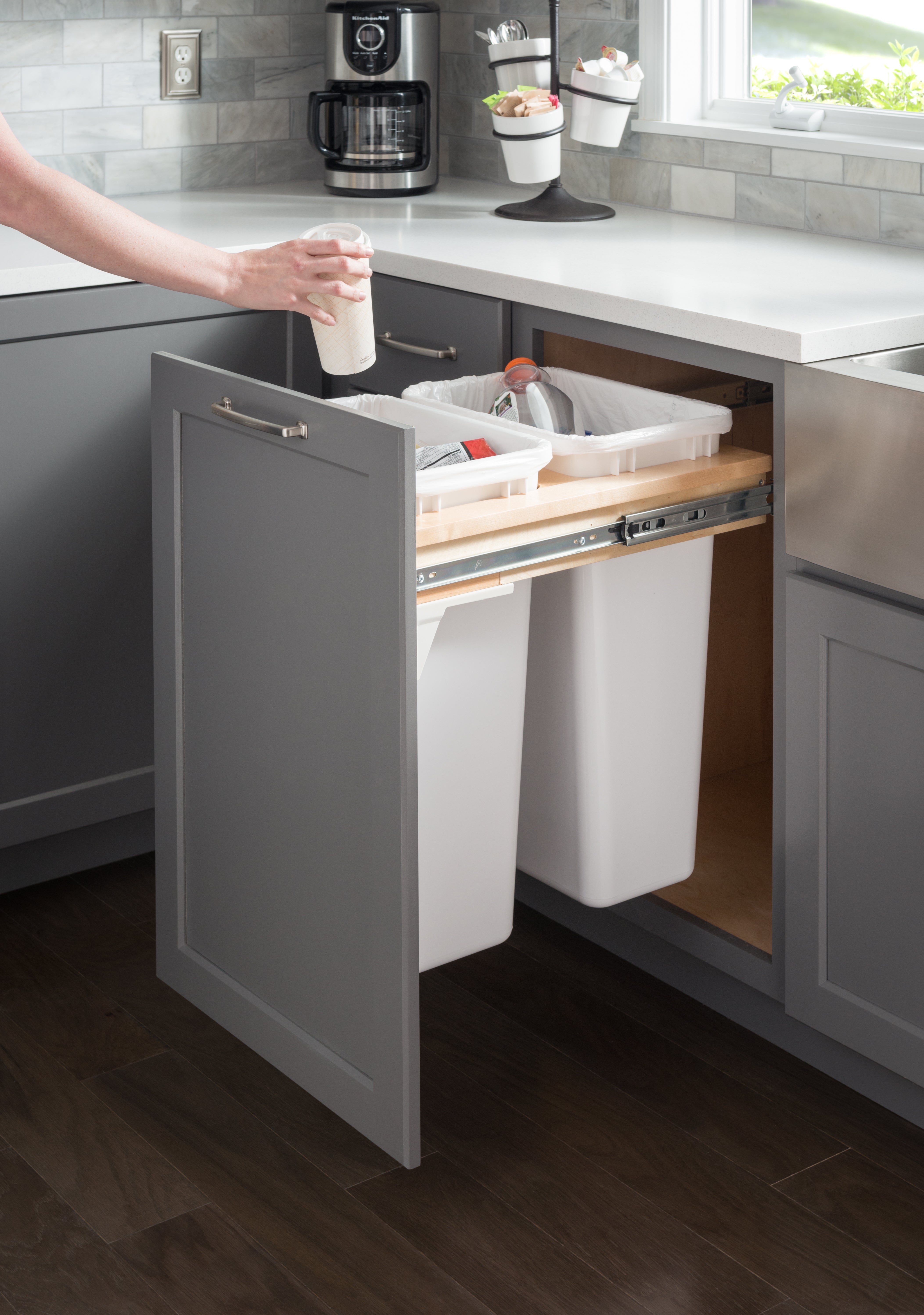Double Grey 50 Quart Top-Mount Trashcan Pullout for 18" Opening | KitchBath