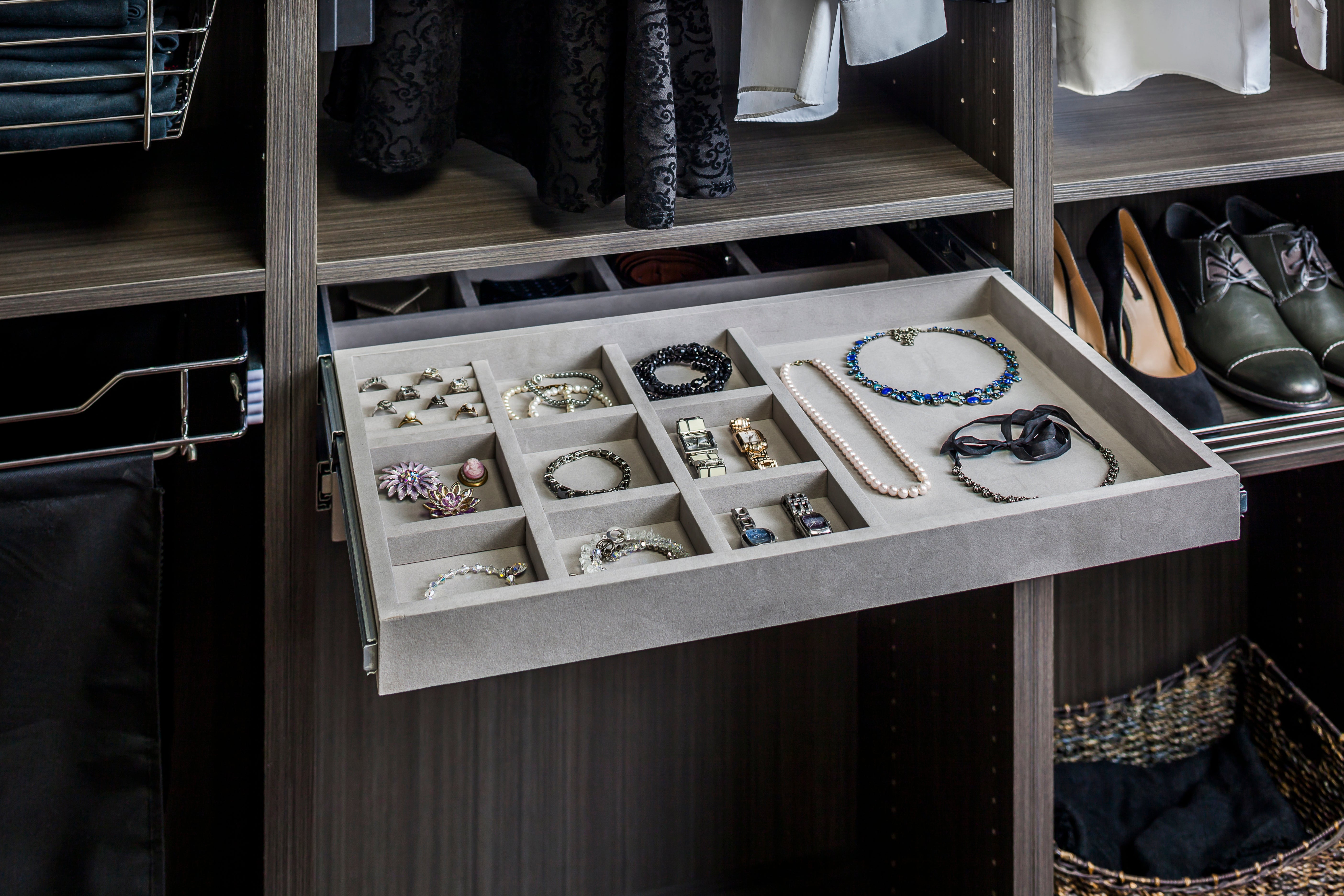 Grey Felt 10-Compartment Jewelry Organizer Drawer | KitchBath