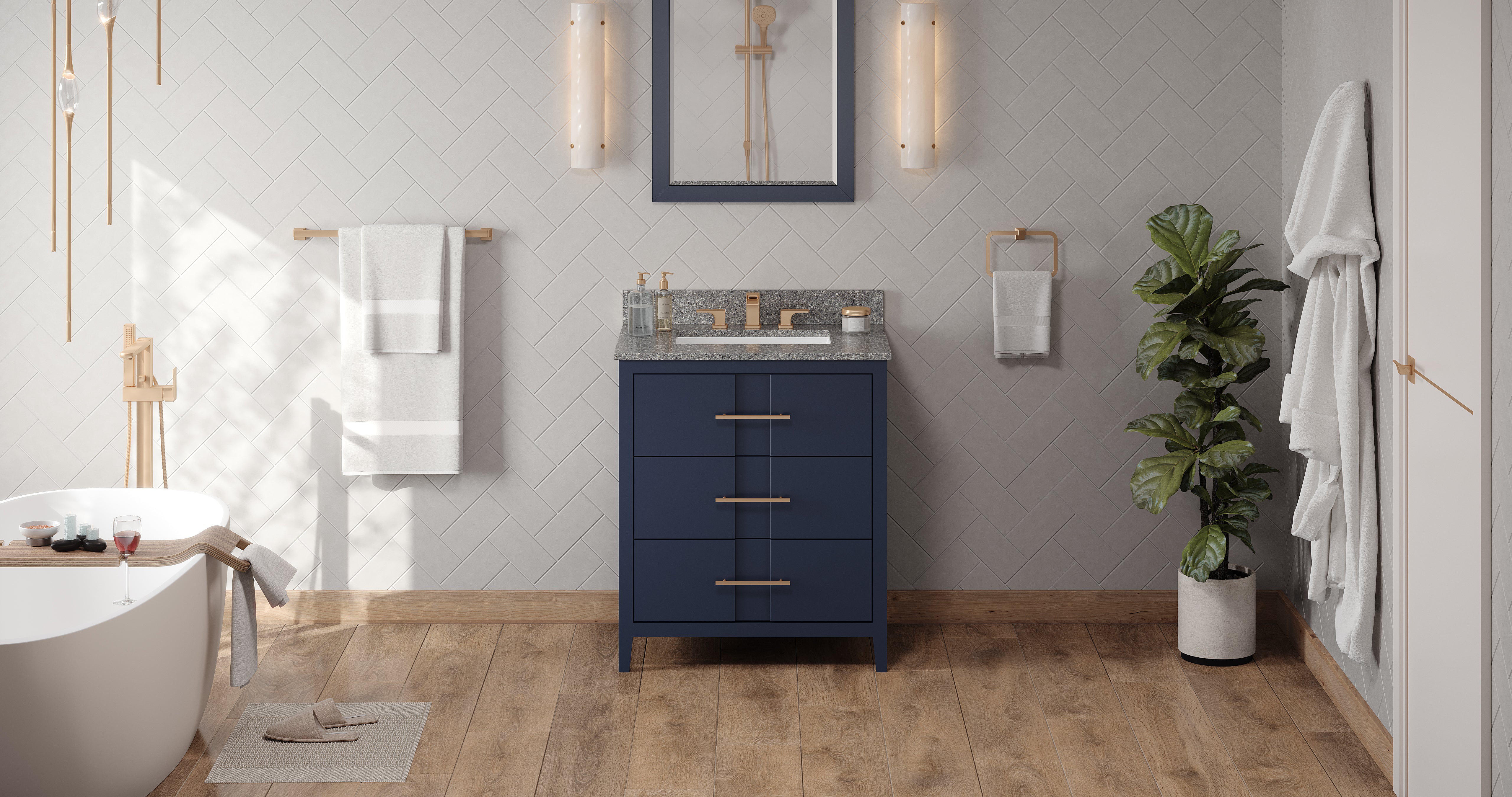 30" Hale Blue Katara Vanity, Boulder Cultured Marble Vanity Top, undermount rectangle bowl | KitchBath