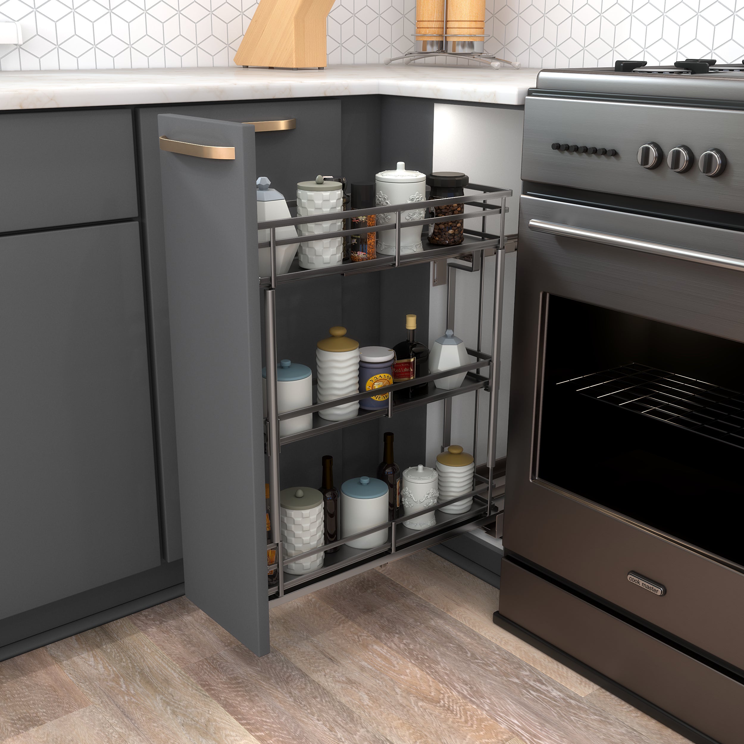 5" Black Nickel STORAGE WITH STYLE® Metal "No Wiggle" Soft-close Base Pullout | KitchBath