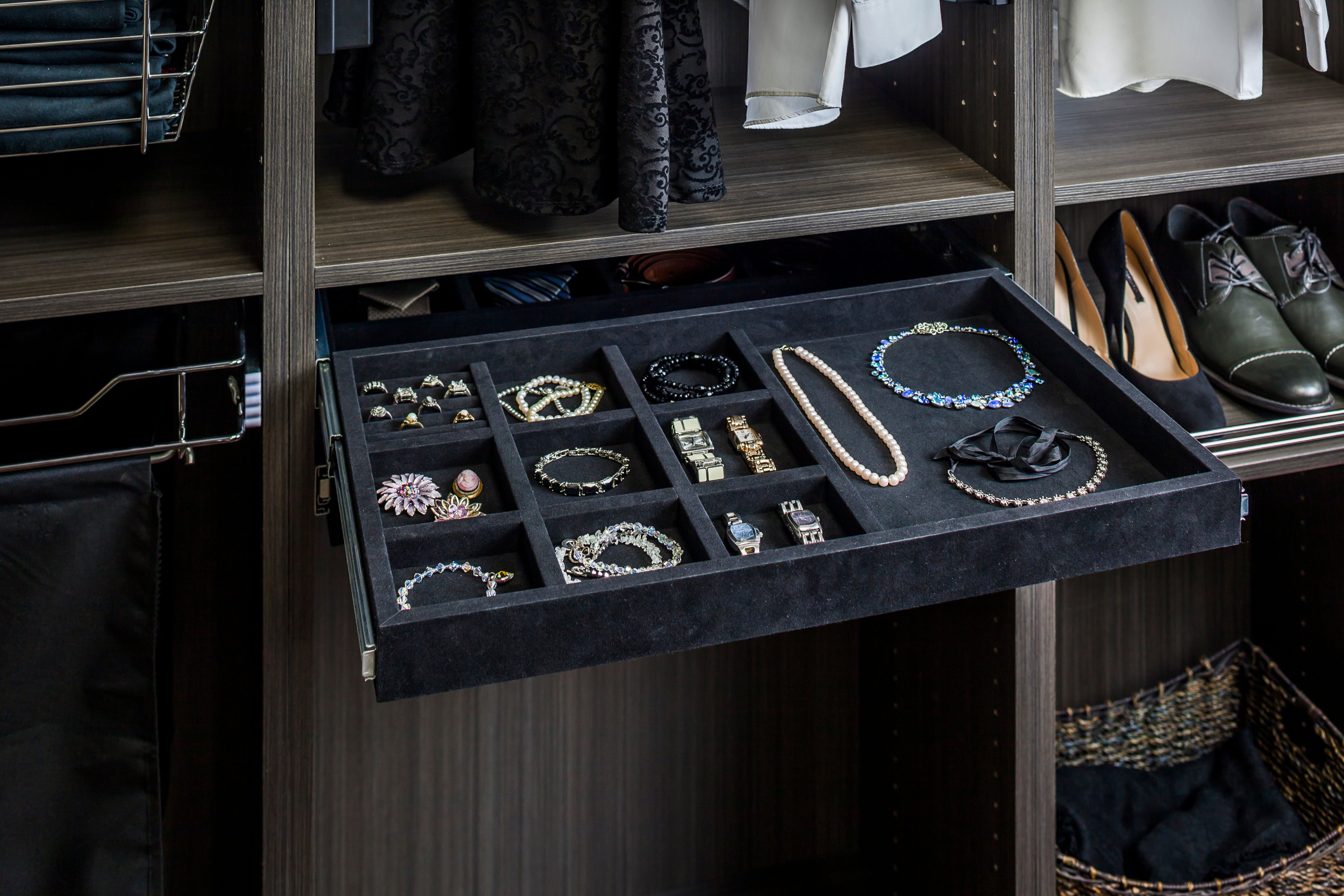 Black Felt 10-Compartment Jewelry Organizer Drawer | KitchBath