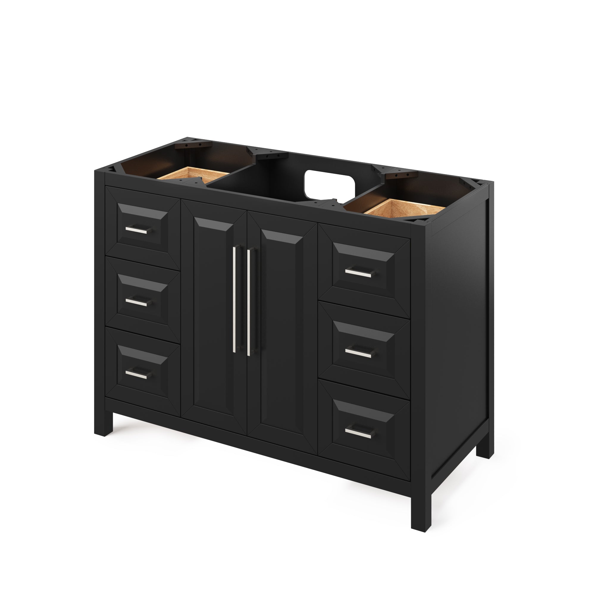 48" Black Cade Vanity, Steel Grey Cultured Marble Vanity Top, undermount rectangle bowl | KitchBath