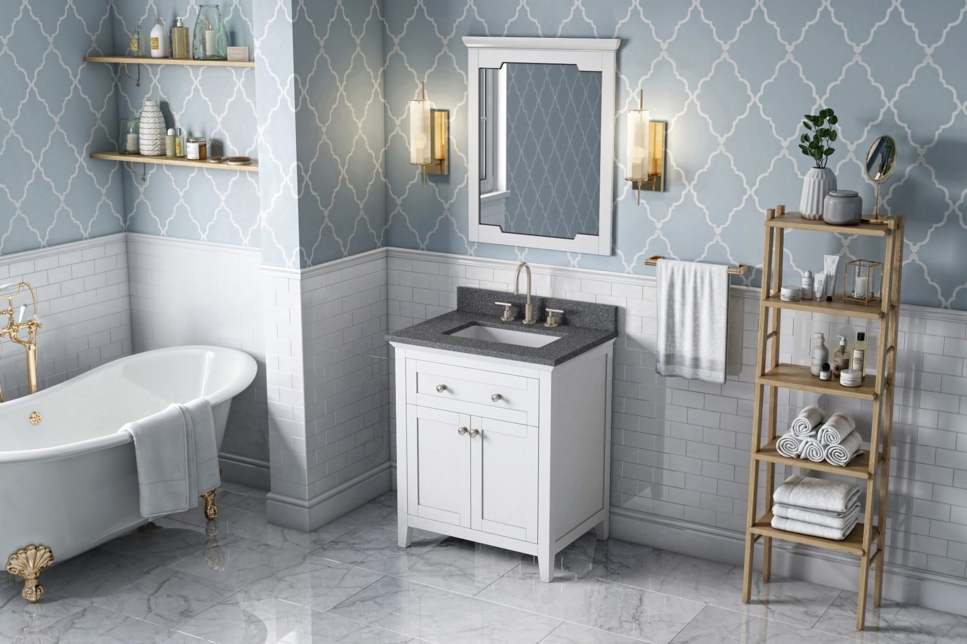 30" White Chatham Vanity, Boulder Cultured Marble Vanity Top, undermount rectangle bowl