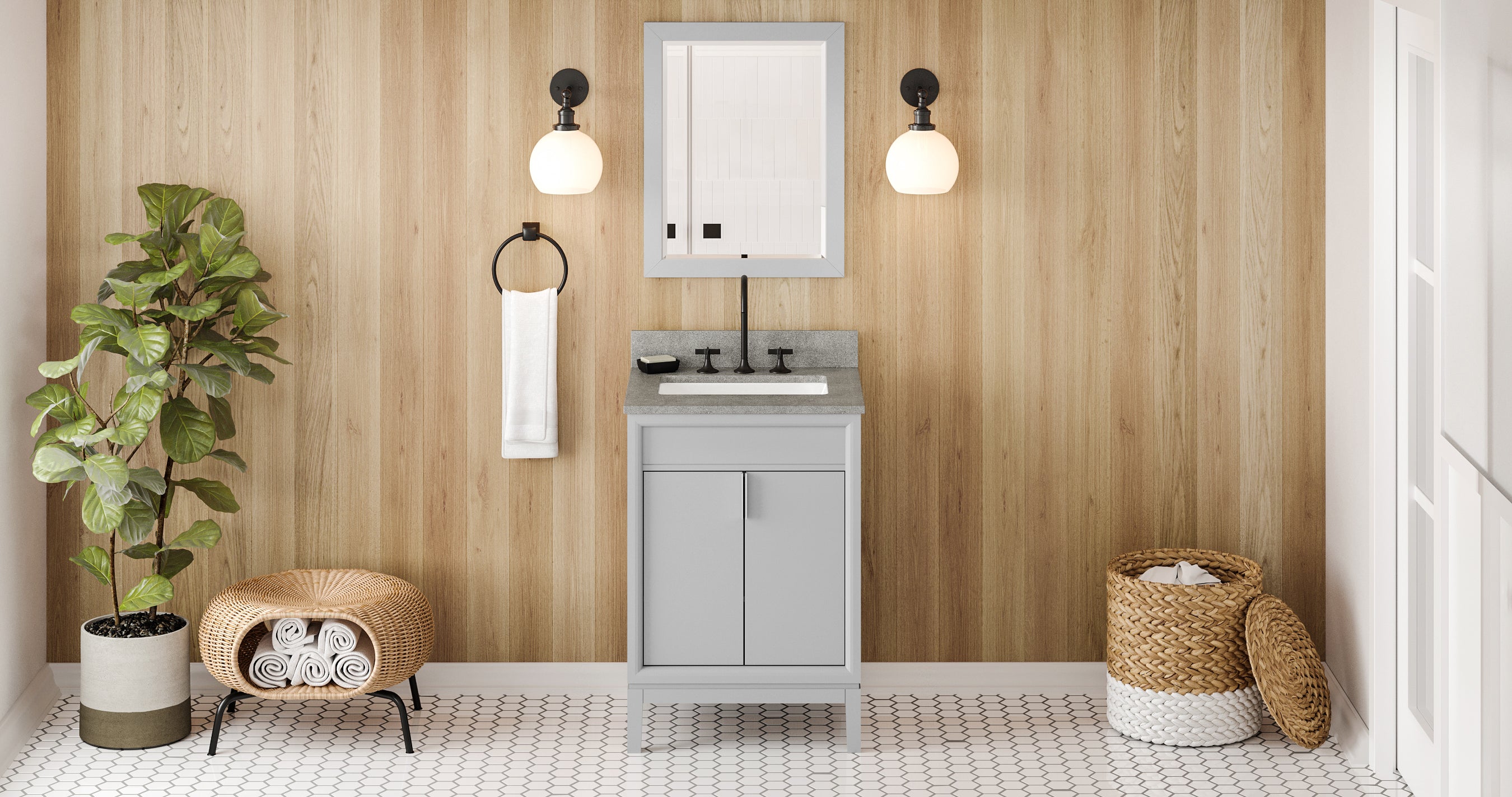 24" Grey Theodora Vanity, Steel Grey Cultured Marble Vanity Top, undermount rectangle bowl | KitchBath