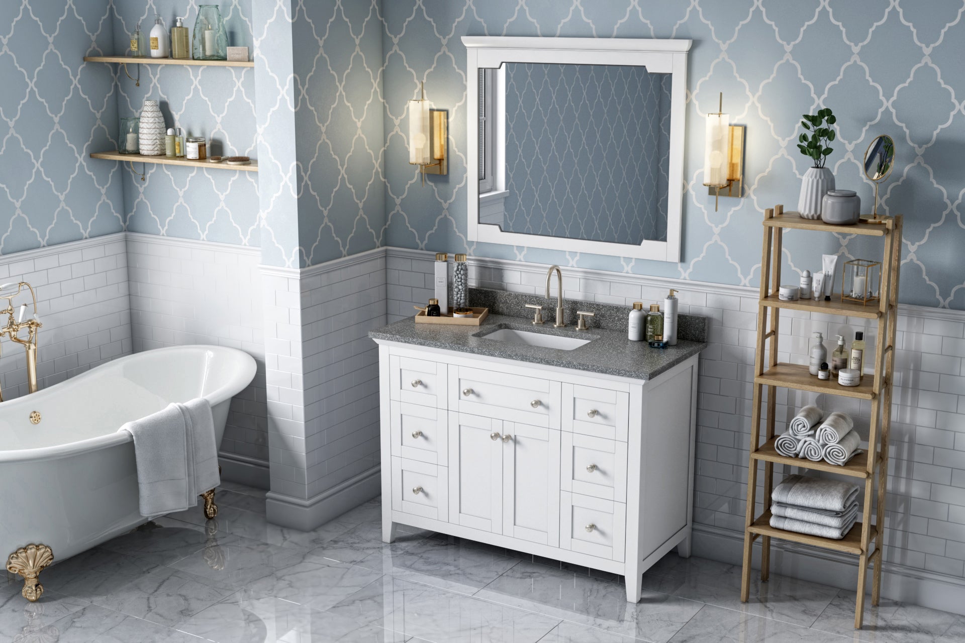 48" White Chatham Vanity, Boulder Cultured Marble Vanity Top, undermount rectangle bowl
