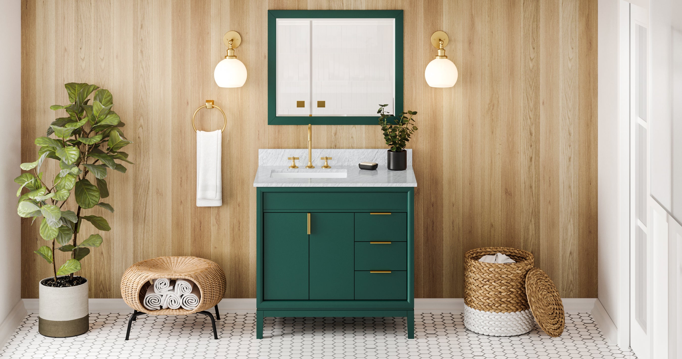 36" Forest Green Theodora Vanity, left offset | KitchBath