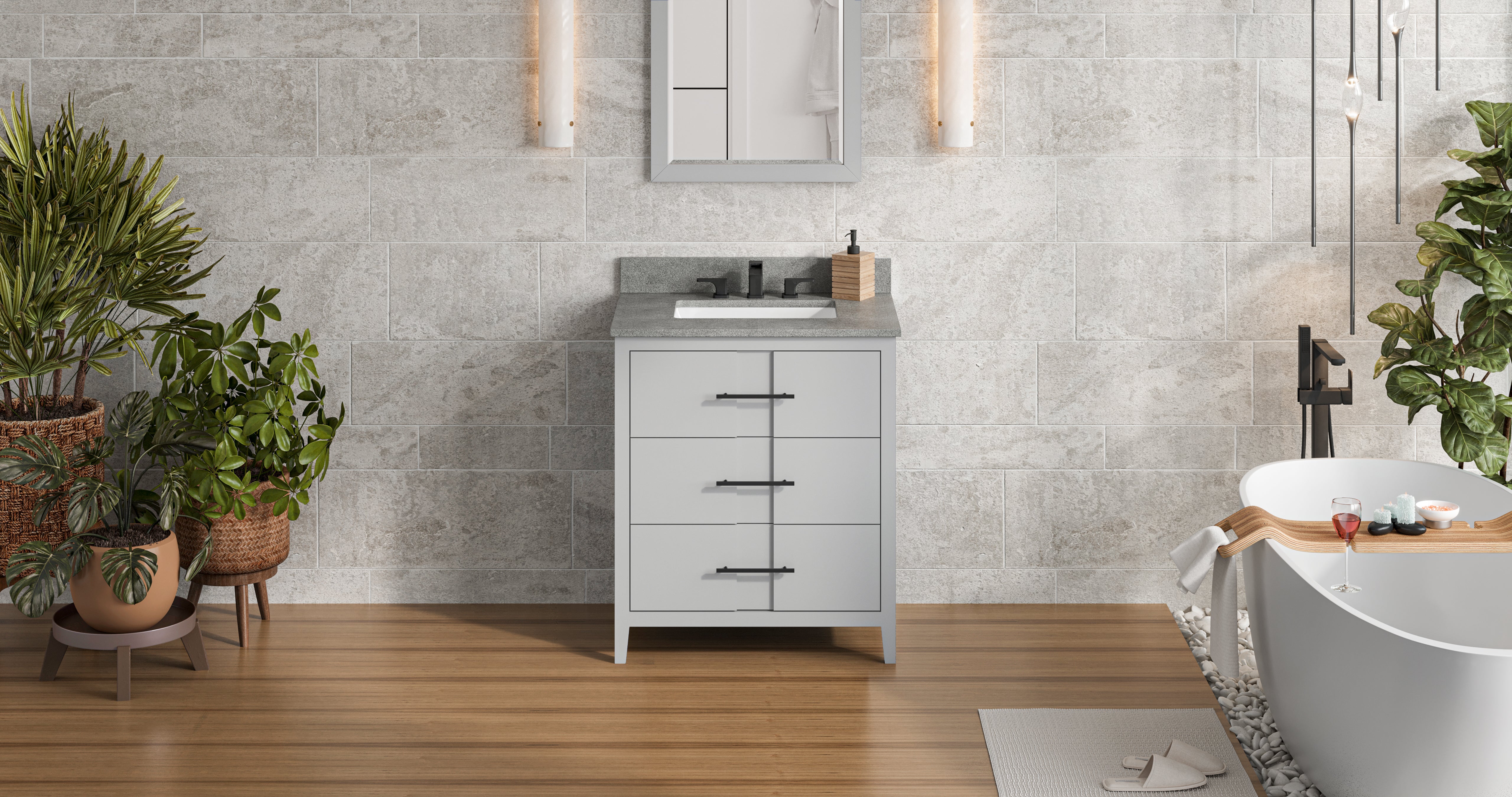 30" Grey Katara Vanity, Steel Grey Cultured Marble Vanity Top, undermount rectangle bowl | KitchBath