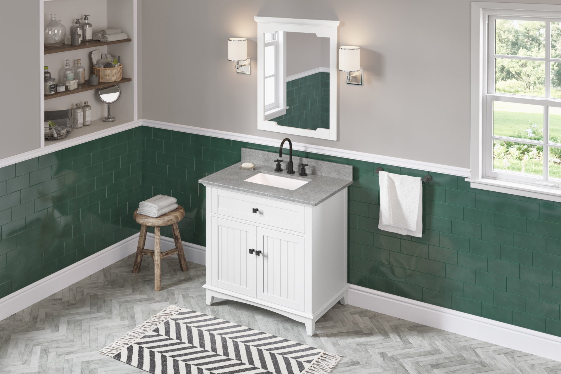 36" White Savino Vanity, Steel Grey Cultured Marble Vanity Top, undermount rectangle bowl