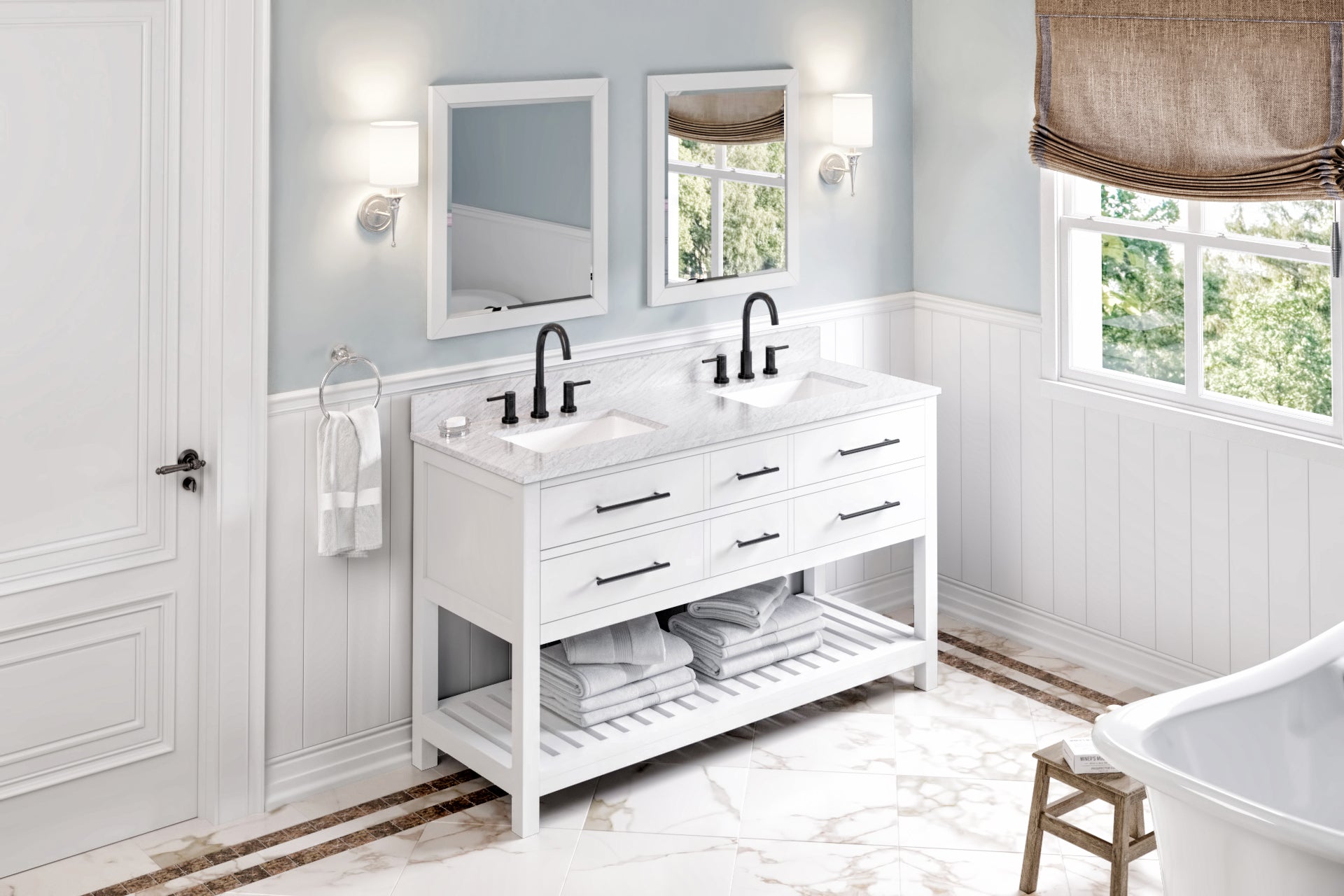 60" Grey Wavecrest Vanity, double bowl | KitchBath