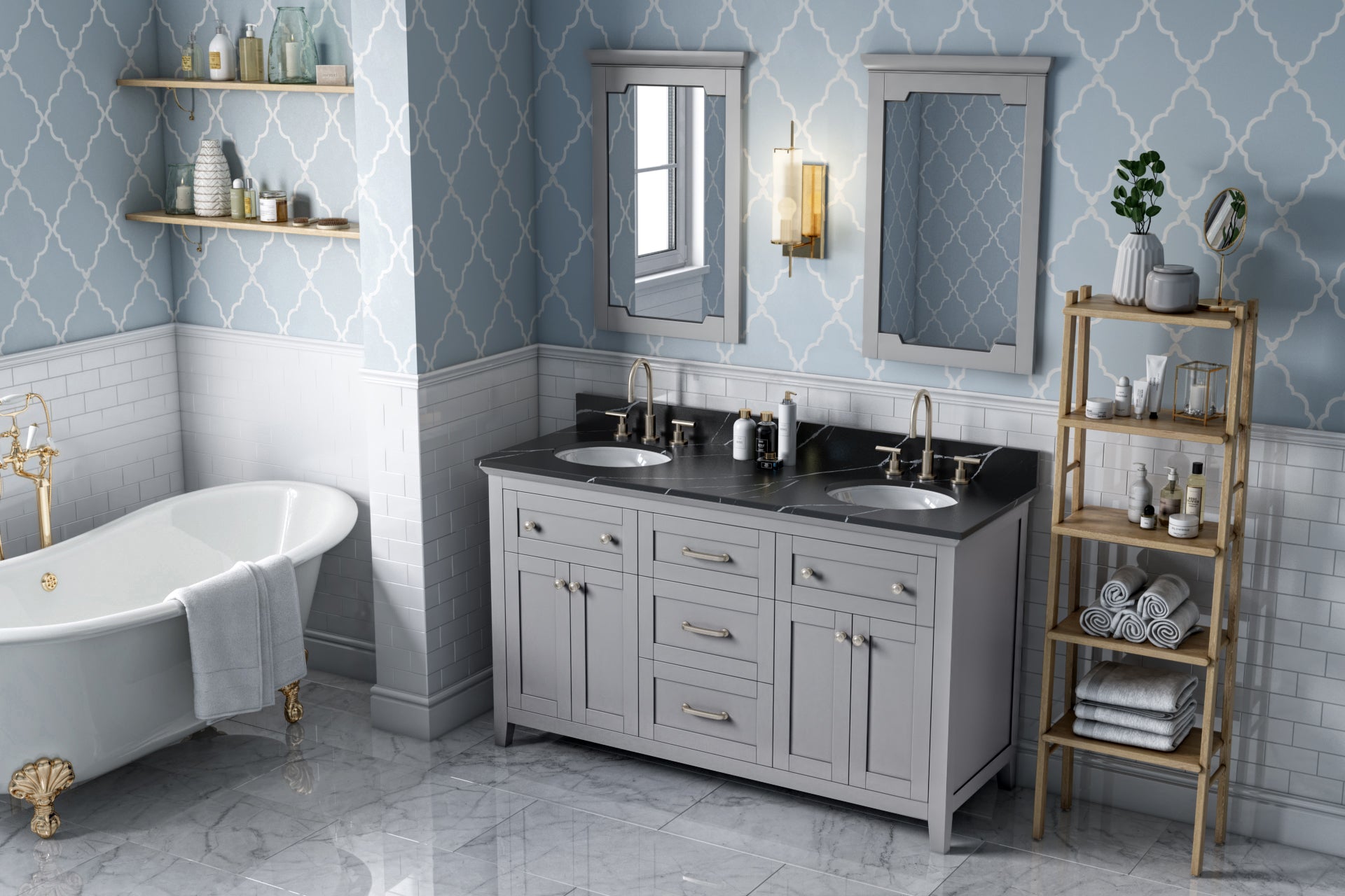 60" Grey Chatham Vanity, double bowl | KitchBath