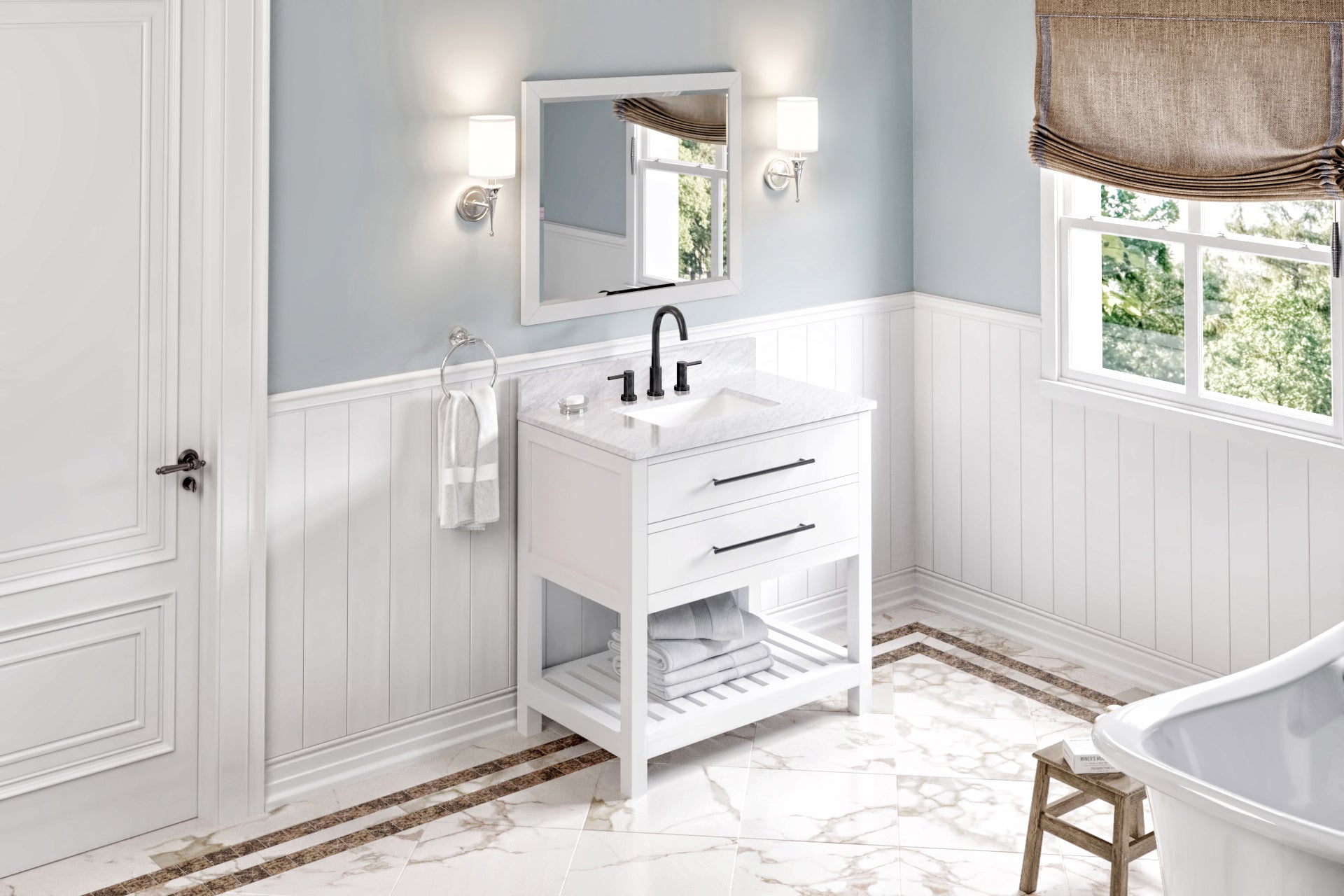 33" W x 1" D x 28" H White Cade mirror | KitchBath