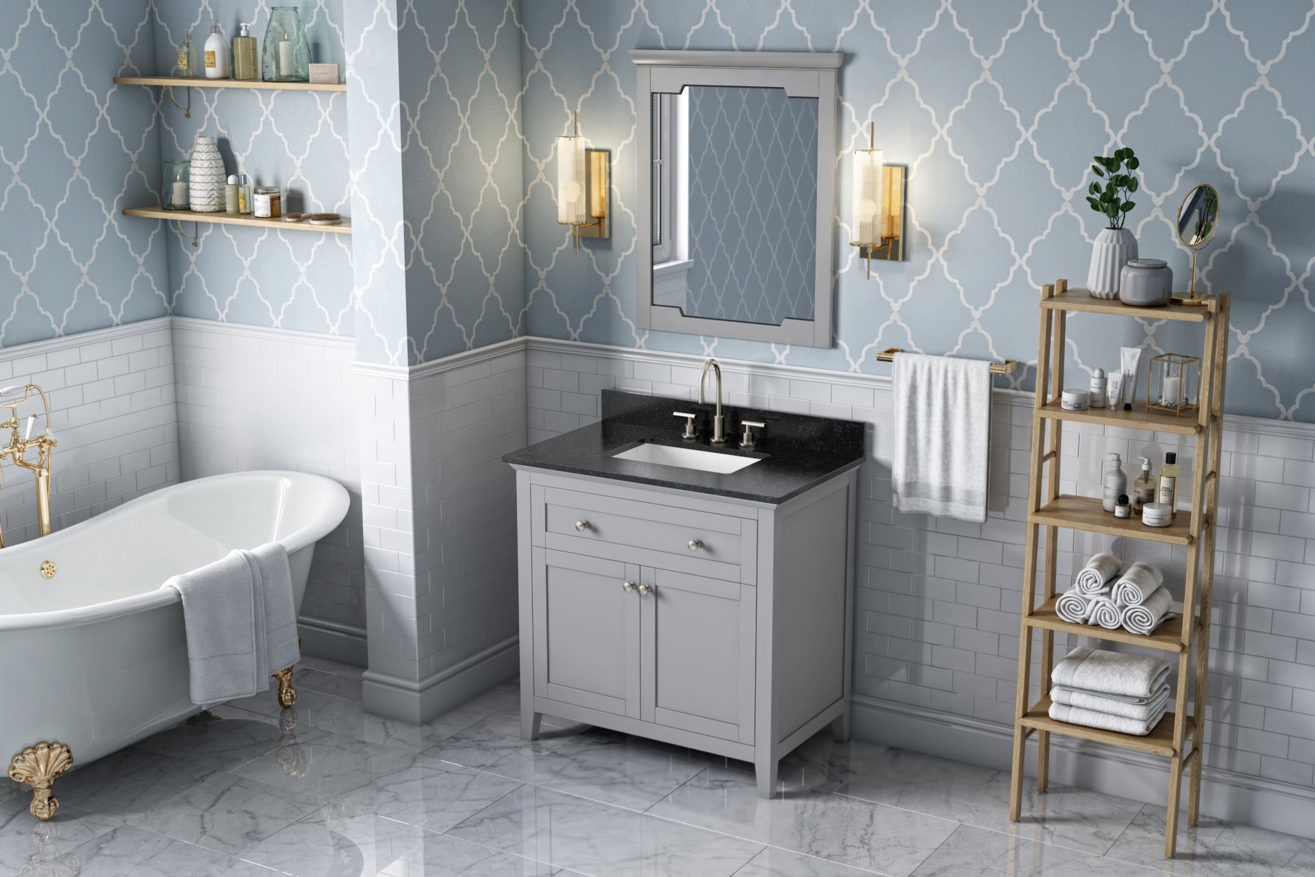 36" Grey Chatham Vanity, Black Granite Vanity Top, undermount rectangle bowl