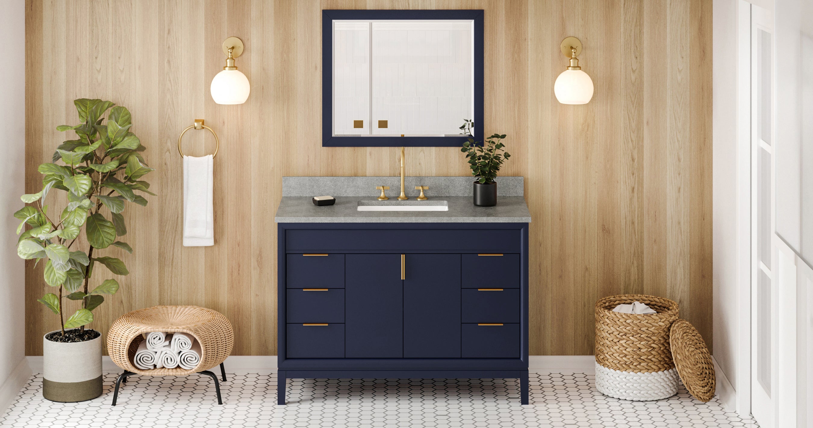 48" Hale Blue Theodora Vanity, Steel Grey Cultured Marble Vanity Top, undermount rectangle bowl | KitchBath