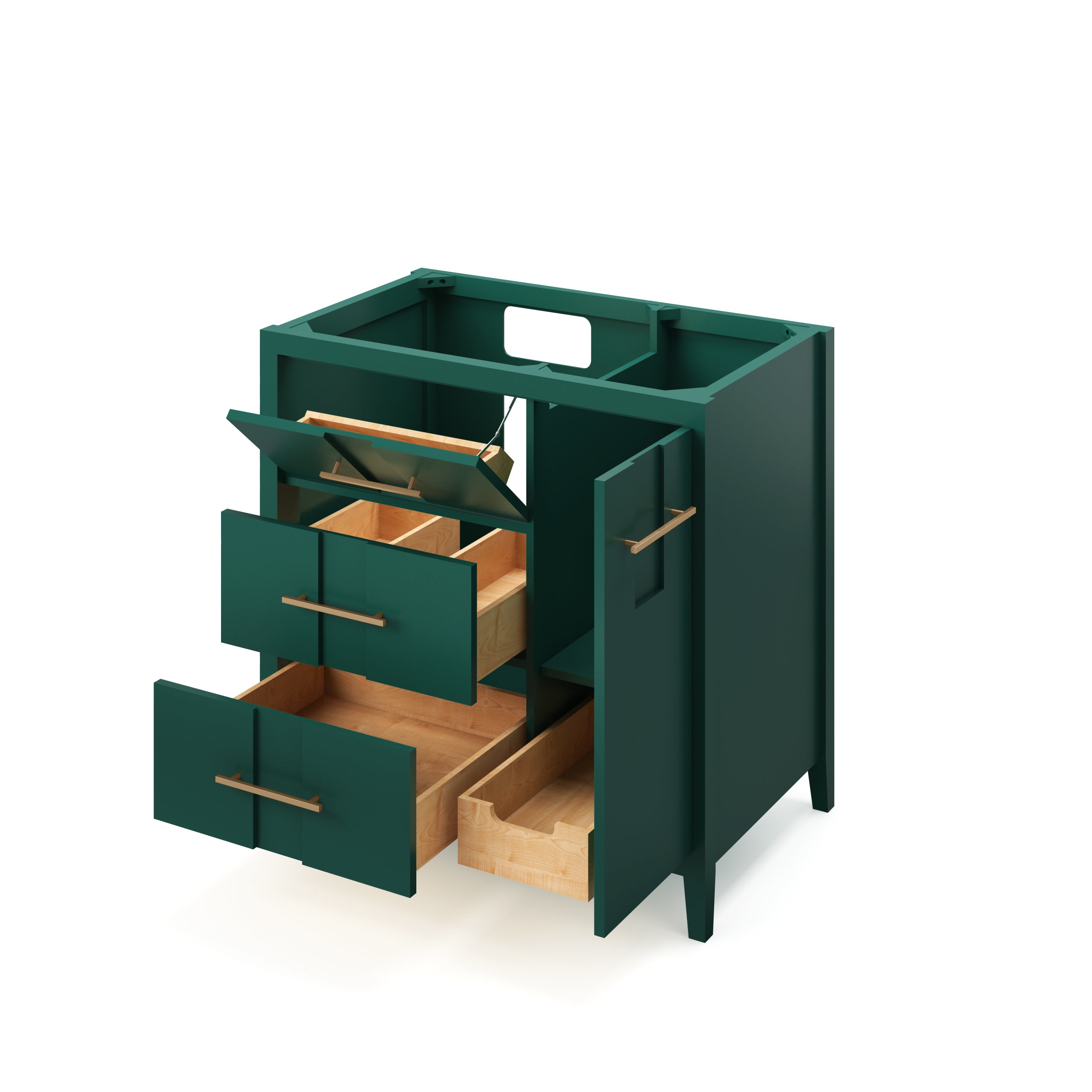 36" Forest Green Katara Vanity, left offset | KitchBath