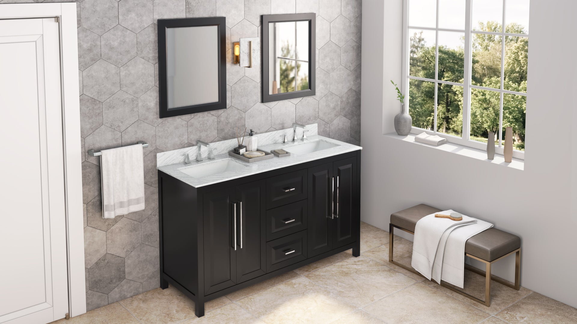 60" Black Cade Vanity, double bowl | KitchBath